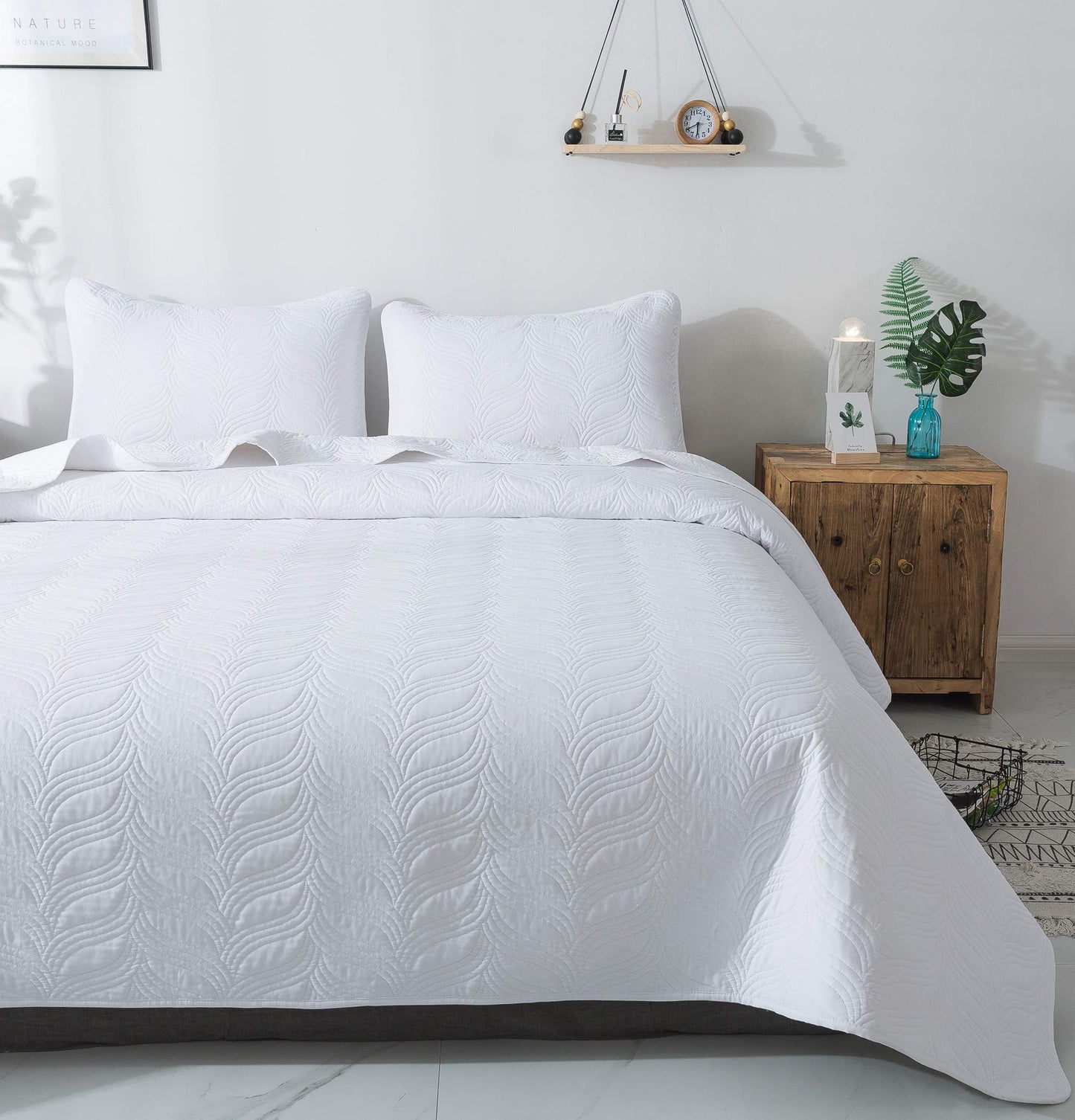 Ensemble de courtepointe 3 pièces blanc King Cal King Size nouveau motif couvre-lit - couvre-lit léger en microfibre douce pour toutes les saisons (118"x106" comprend 1 courtepointe, 2 taies d'oreiller)