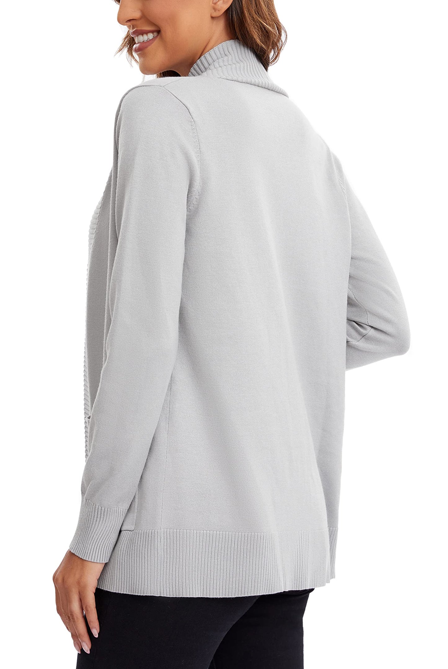 Urban CoCo Leichter Strickjacke für Damen mit offener Vorderseite, lange Ärmel, mit Tasche