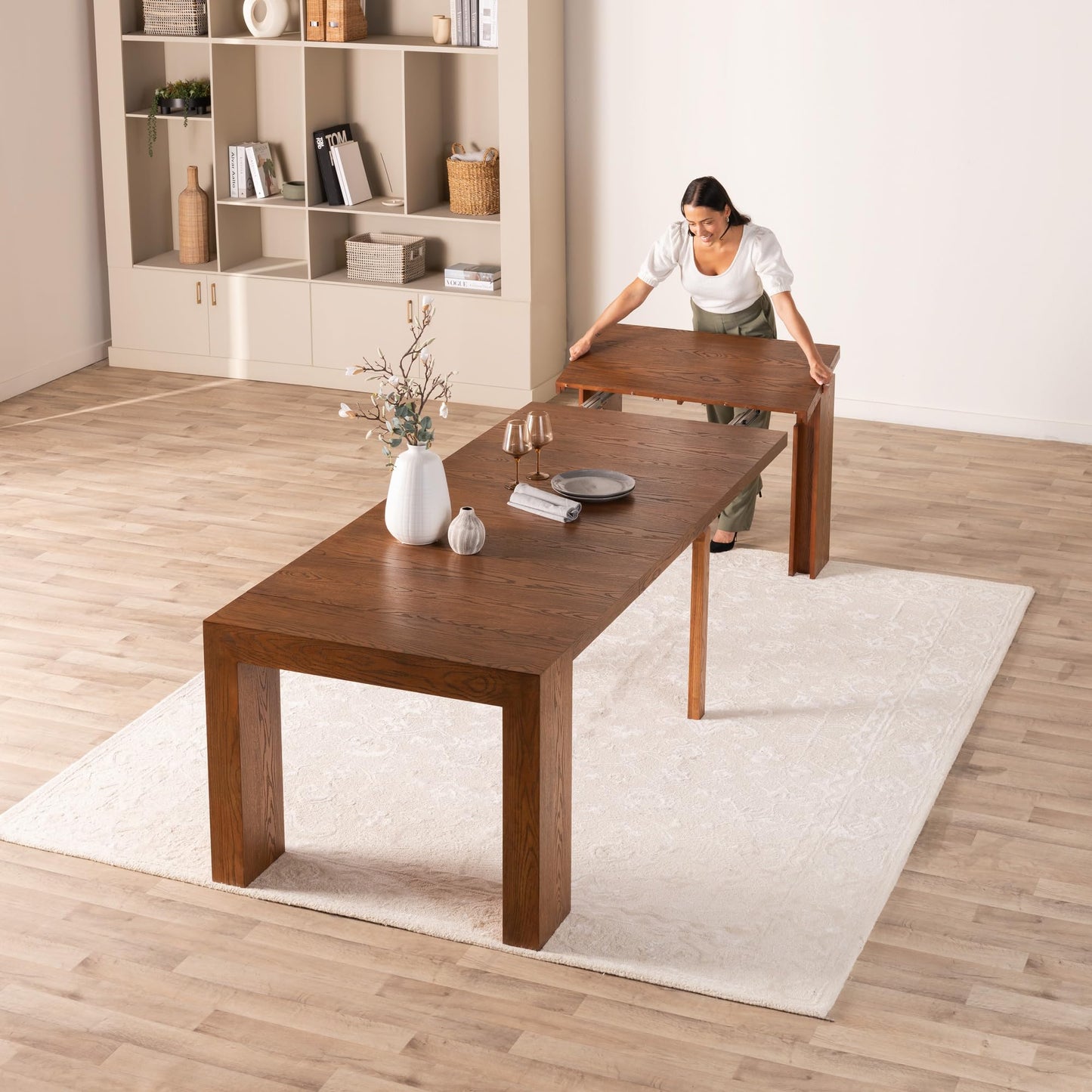 Transformer Table Esstisch-Set für 4 bis 12, ausziehbarer Esstisch aus Holz mit ausziehbarer Bank, Möbel für kleine Räume, Küchentisch-Set (Dunkelgrau, Tisch + Bank)