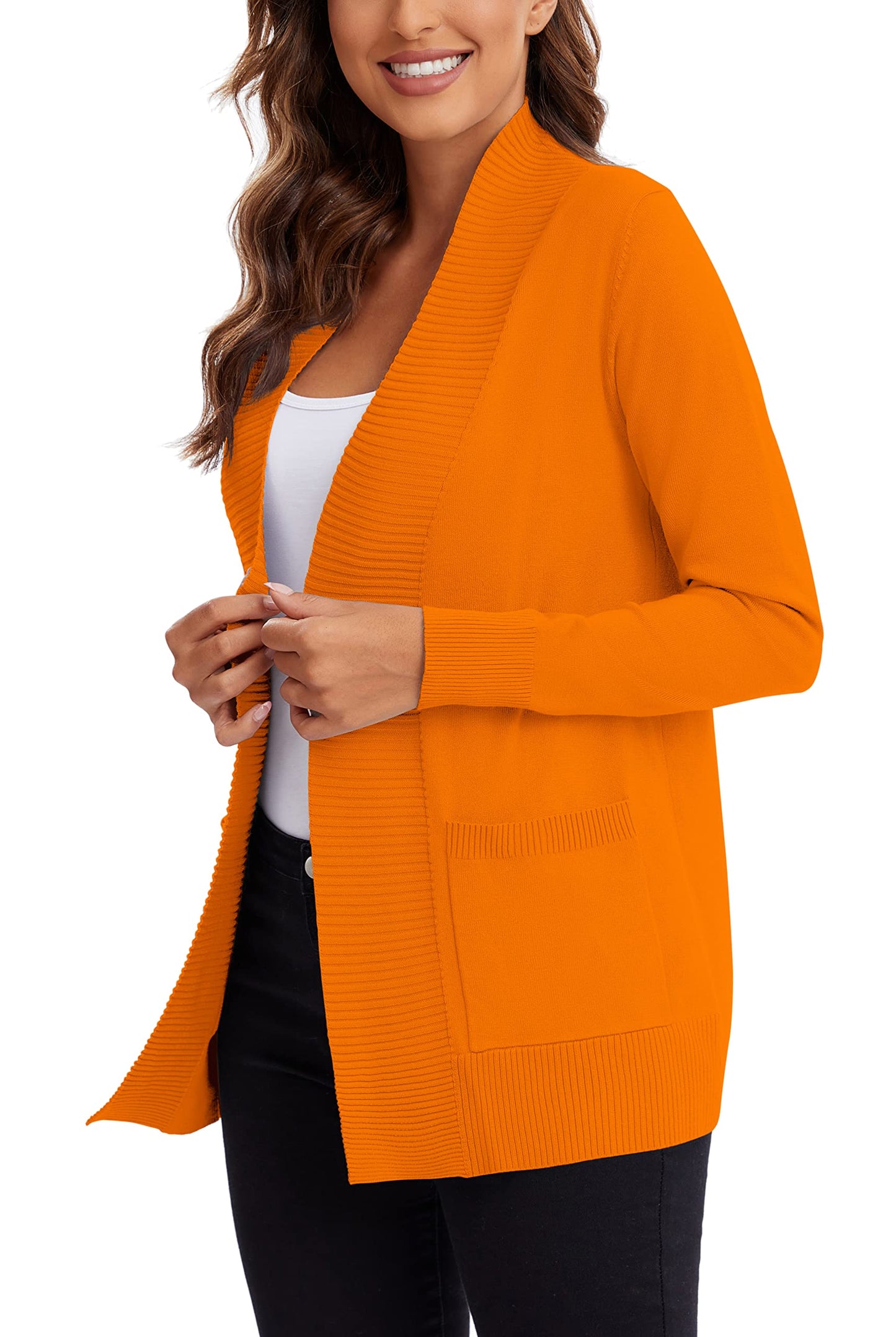 Urban CoCo Leichter Strickjacke für Damen mit offener Vorderseite, lange Ärmel, mit Tasche