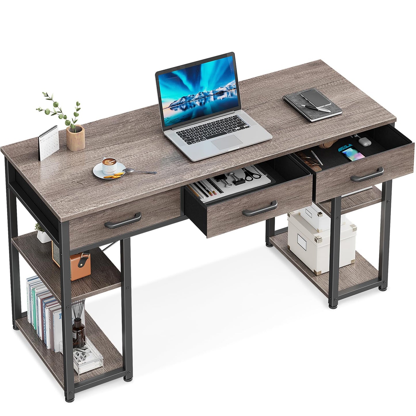 ODK Office Kleiner Computertisch: Heimtisch mit Stoffschubladen und Ablageflächen, moderner Schreibtisch, Schwarz, 48"x16"