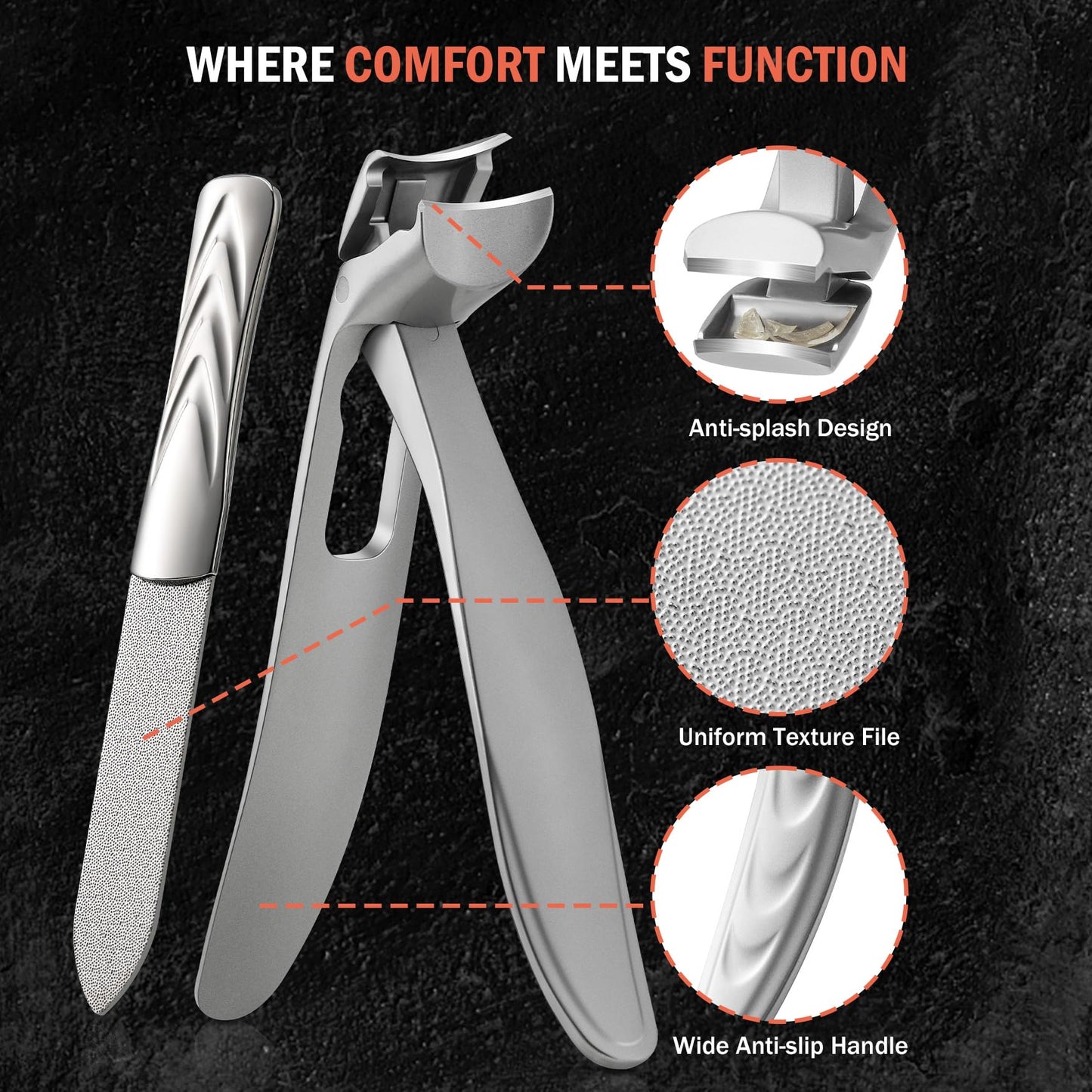 BEZOX Angled Head Toe Nail Clippers for Seniors for Thick Nails - Ergonomic Toenails Clipper for Thick Toenails, Premium Finger Nails Clipper for Adult with Catcher - Black