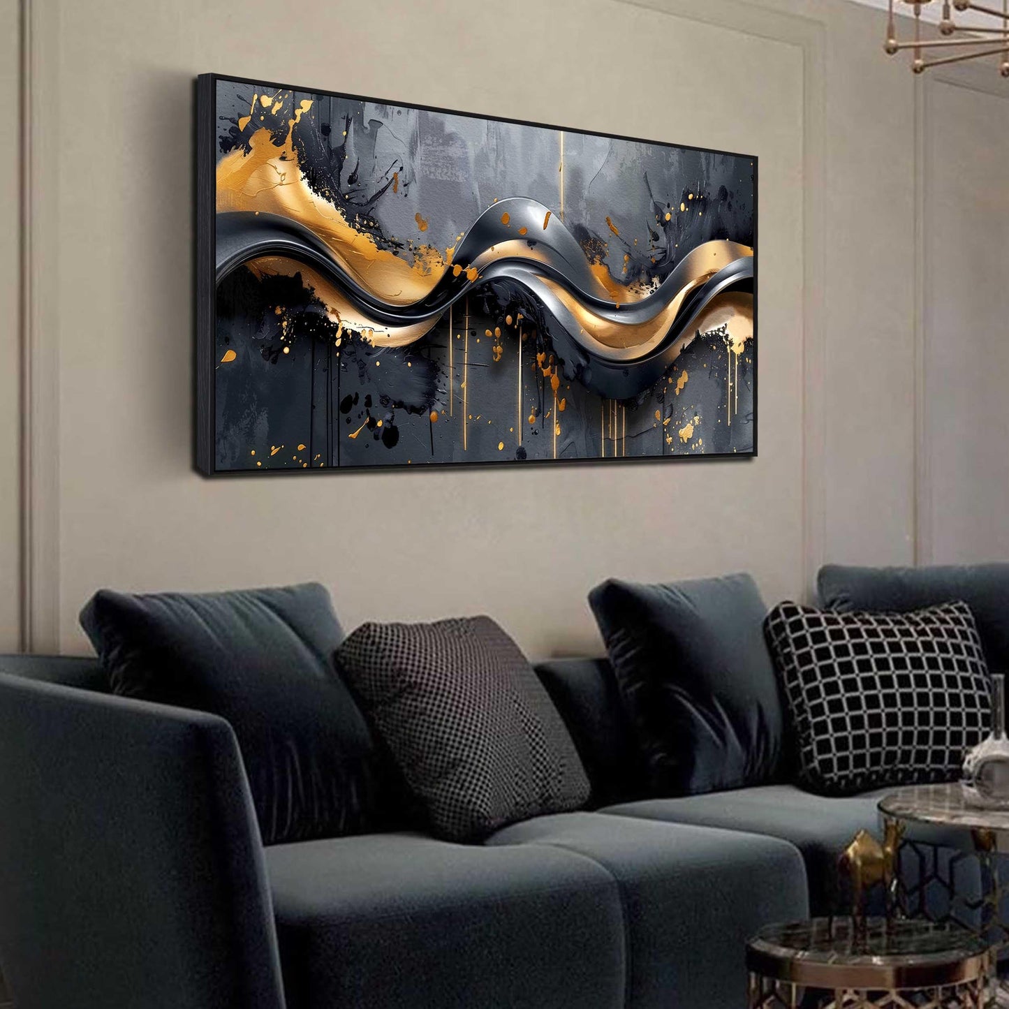 Gold Wall Art White Wall Pictures Beautiful Flower Wall Decorations for Living Room Black Artwork 24"x48" Art for Home Office