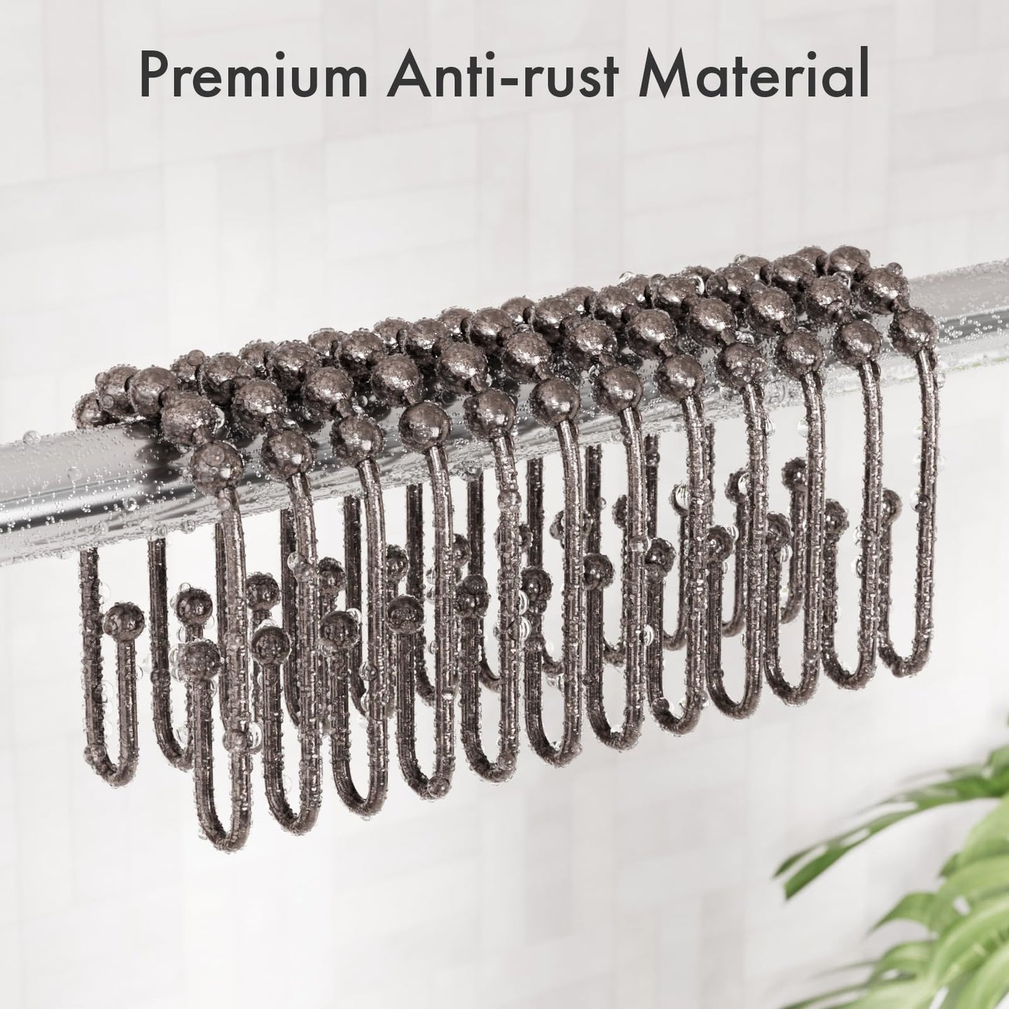 AmazerBath Duschvorhanghaken, Duschvorhangringe aus Metall, rostfrei, doppelseitige Duschvorhanghaken für Duschvorhangeinlage, glatte Duschhakenringe aus gebürstetem Nickel für Badezimmer, 12er-Set