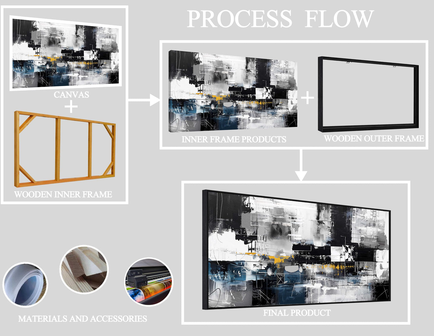 Gold Wall Art White Wall Pictures Beautiful Flower Wall Decorations for Living Room Black Artwork 24"x48" Art for Home Office
