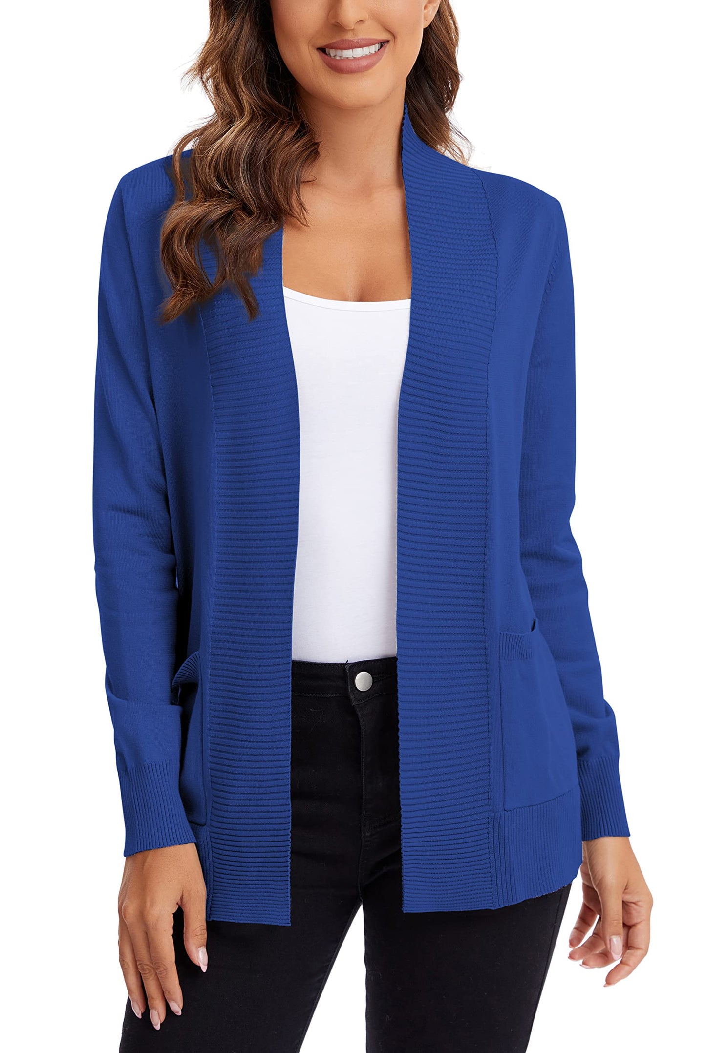 Urban CoCo Leichter Strickjacke für Damen mit offener Vorderseite, lange Ärmel, mit Tasche