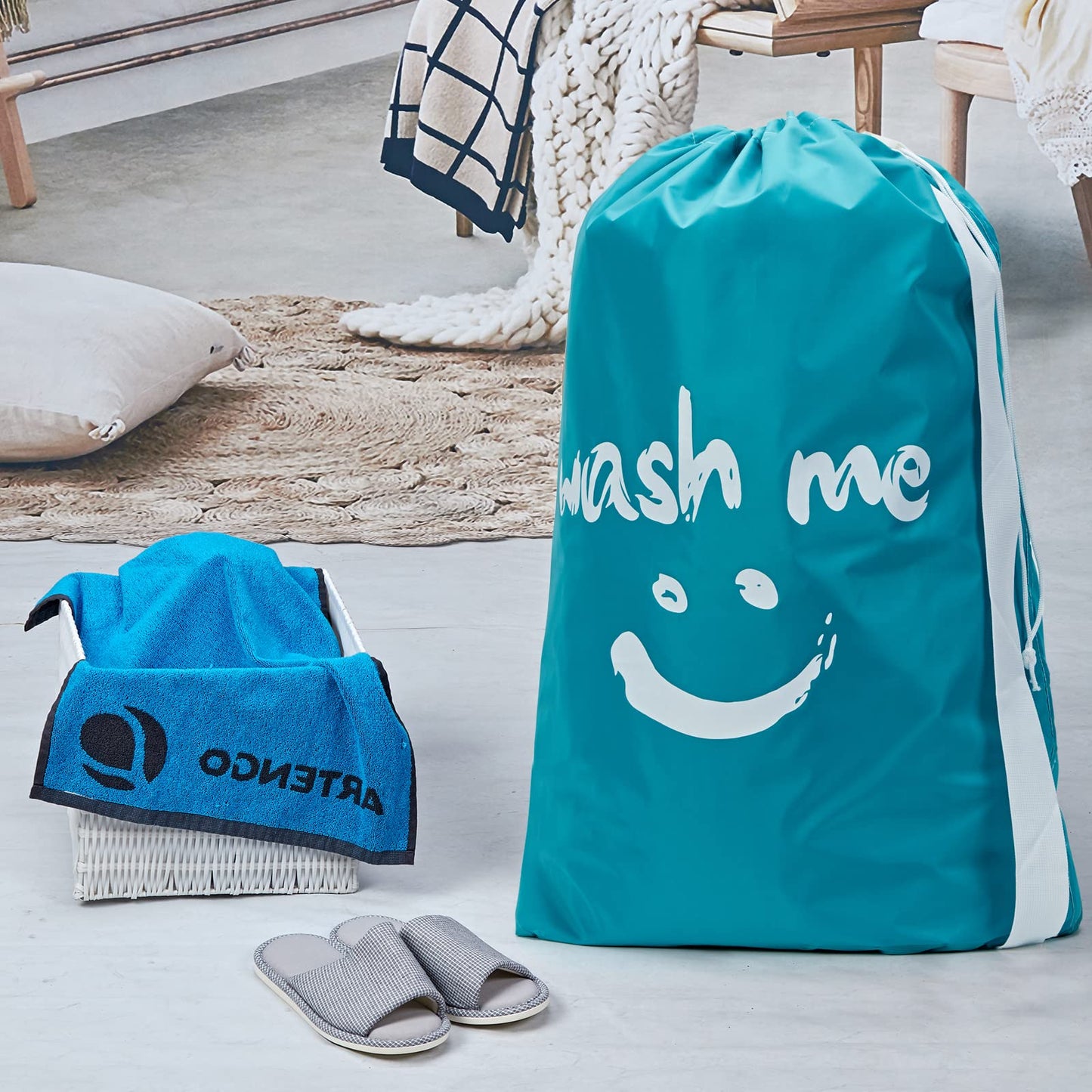 HOMEST 2 Pack XL Wash Me Travel Laundry Bag, Dirty Clothes Organizer, Large Enough to Hold 4 Loads of Laundry, Easy Fit a Laundry Hamper or Basket