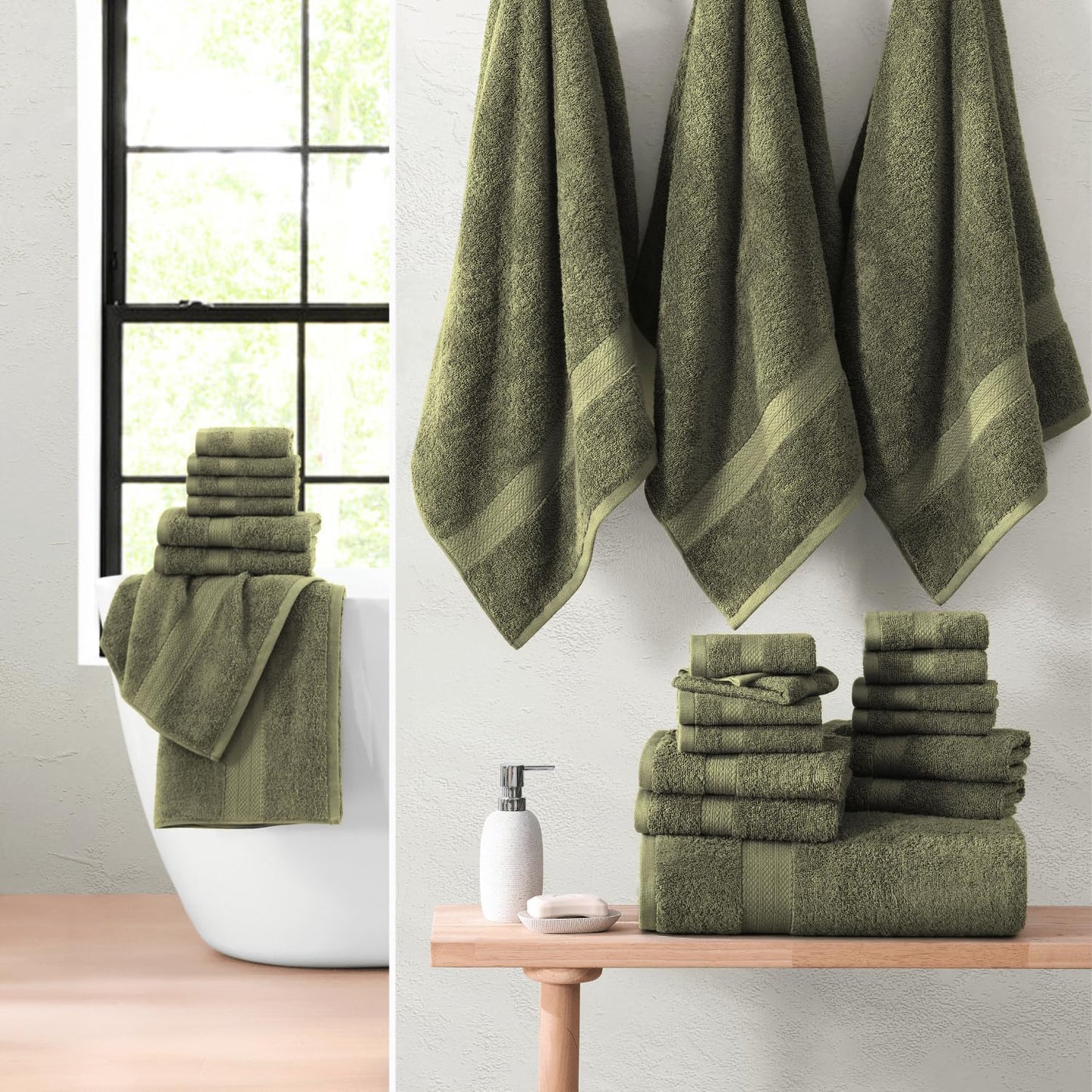 LANE LINEN 24-teiliges Badezimmerhandtuch-Set – 100 % Baumwolle, Badetuch-Sets, 4 Badetücher extragroß, 2 Badelaken, 6 Handtücher fürs Badezimmer, 8 Waschlappen, 4 Fingerkuppen-Handtücher – weiße Handtücher