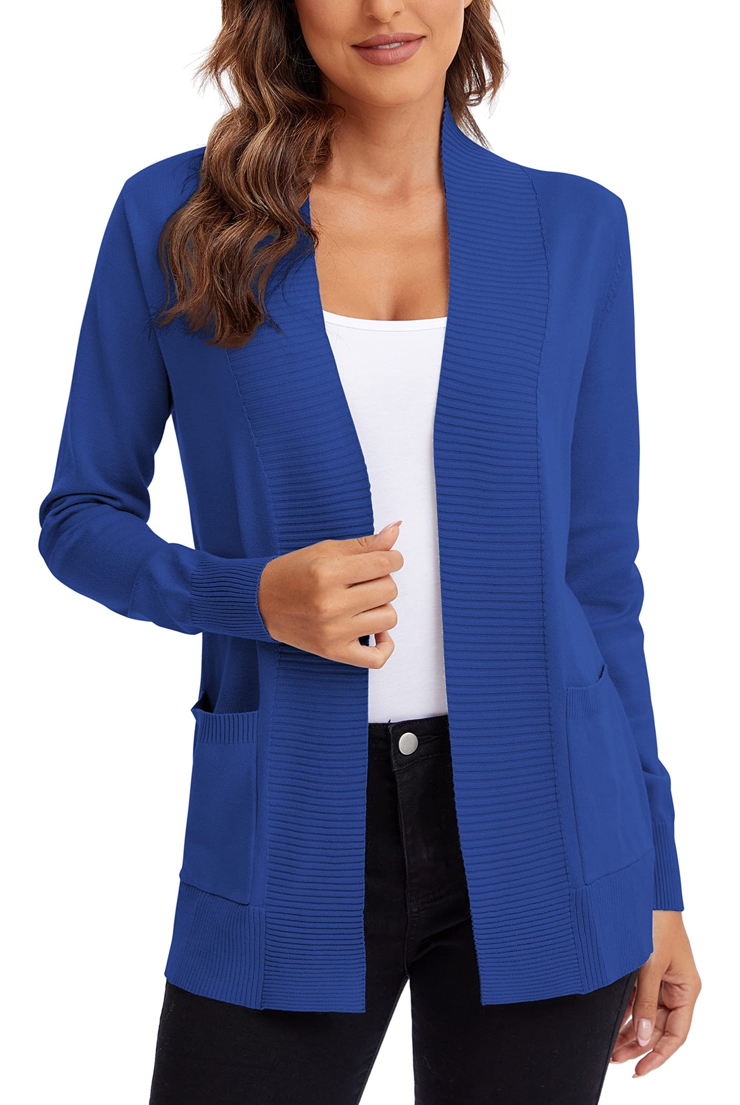Urban CoCo Leichter Strickjacke für Damen mit offener Vorderseite, lange Ärmel, mit Tasche