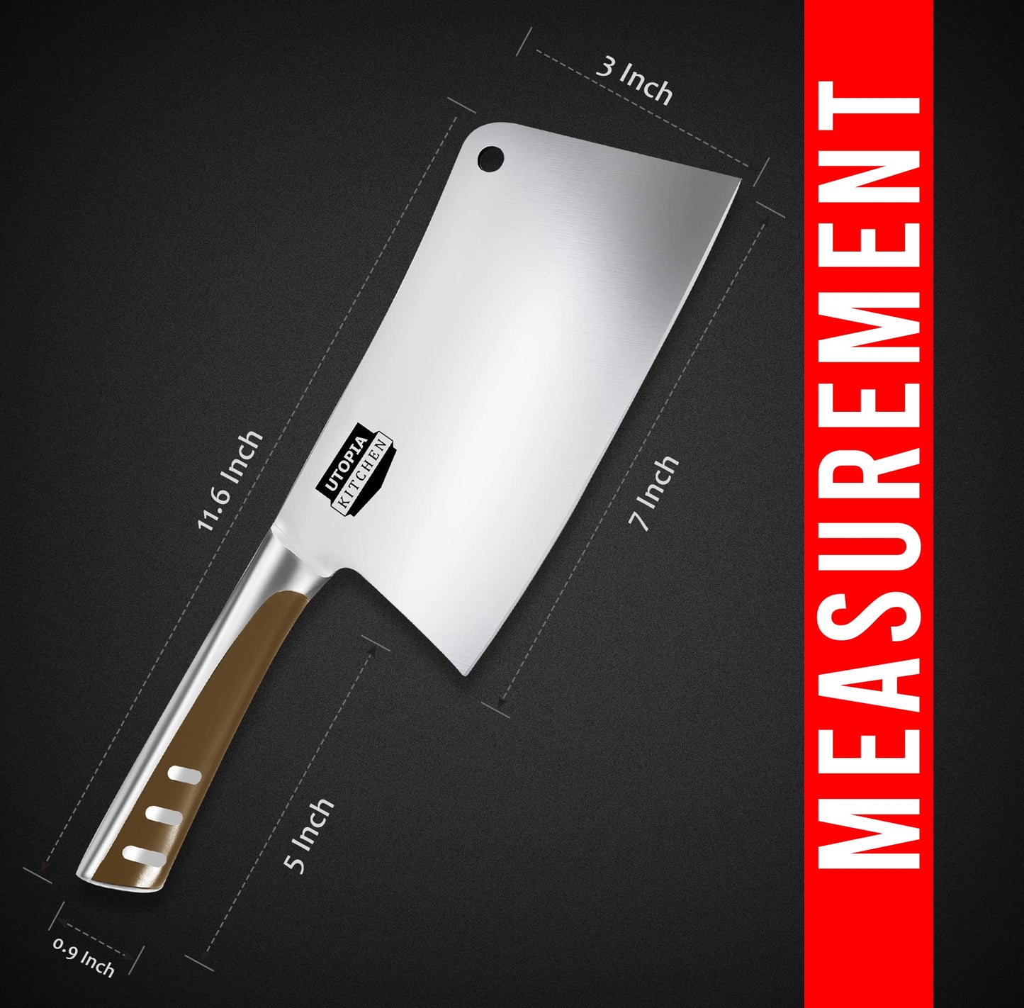 Utopia Kitchen 8 Inch Cleaver Knife Stainless Steel Chopper Butcher Knife for Home Kitchen and Restaurant Black