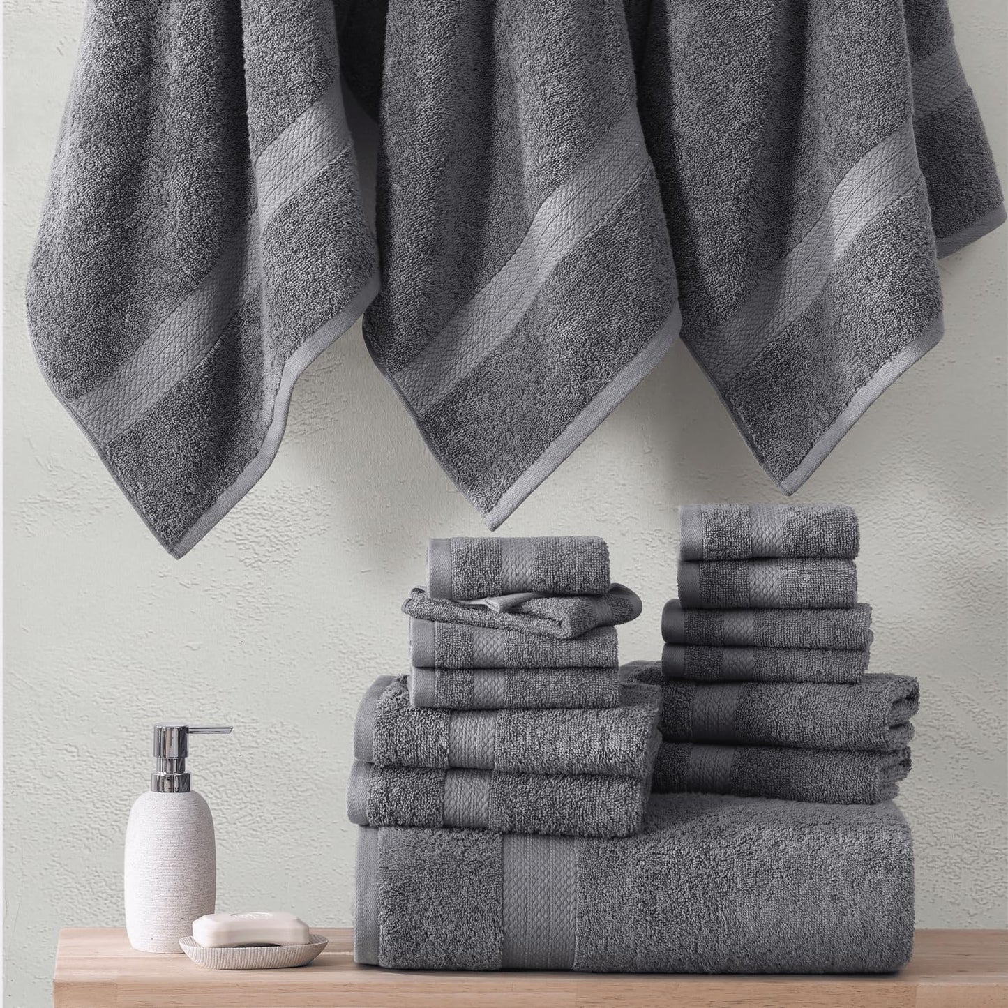 LANE LINEN 24-teiliges Badezimmerhandtuch-Set – 100 % Baumwolle, Badetuch-Sets, 4 Badetücher extragroß, 2 Badelaken, 6 Handtücher fürs Badezimmer, 8 Waschlappen, 4 Fingerkuppen-Handtücher – weiße Handtücher