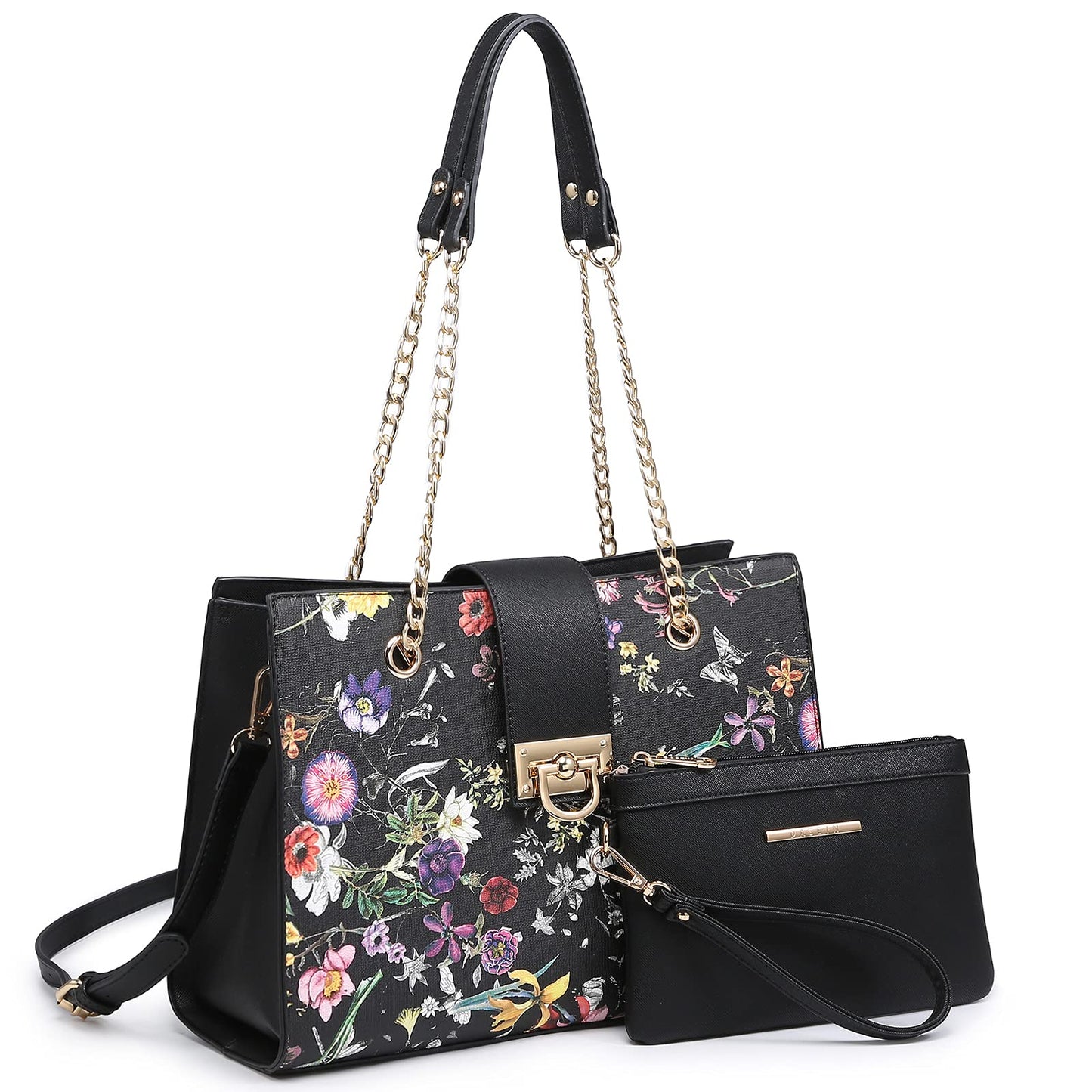 Dasein Lederhandtasche, Tragetasche, Hobo-Tasche für Damen, Schultertasche, Henkeltasche oben, Umhängetasche mit passender Clutch