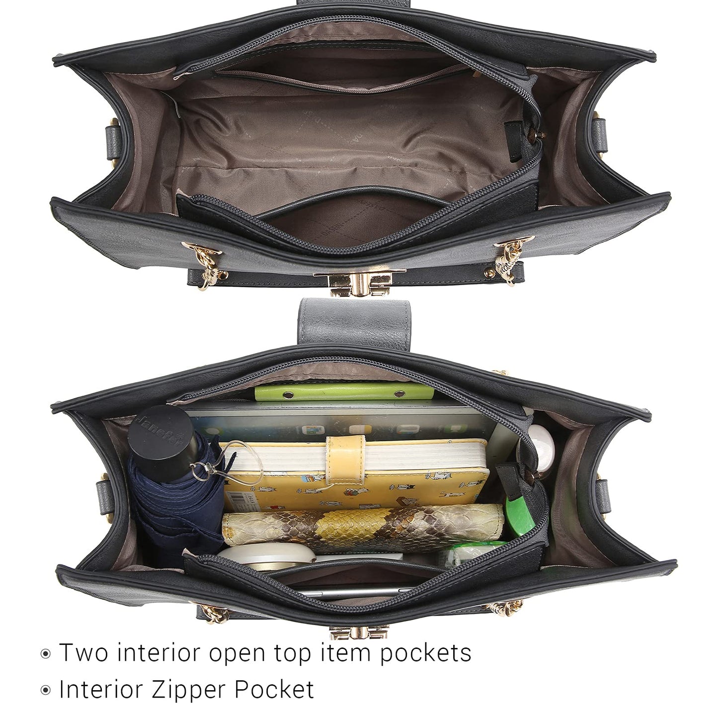 Dasein Lederhandtasche, Tragetasche, Hobo-Tasche für Damen, Schultertasche, Henkeltasche oben, Umhängetasche mit passender Clutch