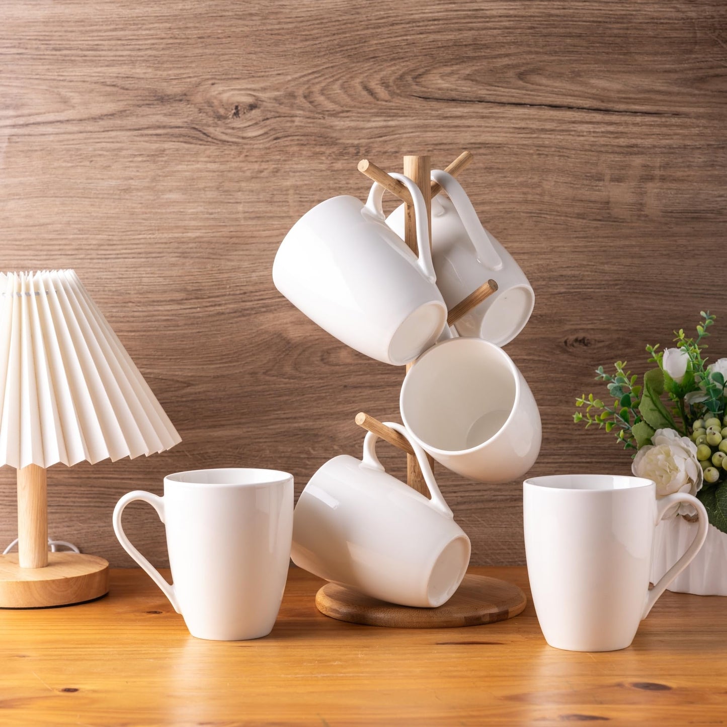 Lot de 6 tasses à café AmorArc 12 oz blanc cassé, tasses à café en céramique avec grande poignée pour homme, femme, ensemble de tasses à café légères pour latte/cappuccino/cacao/lait, lavables au lave-vaisselle et au micro-ondes, 6 pièces