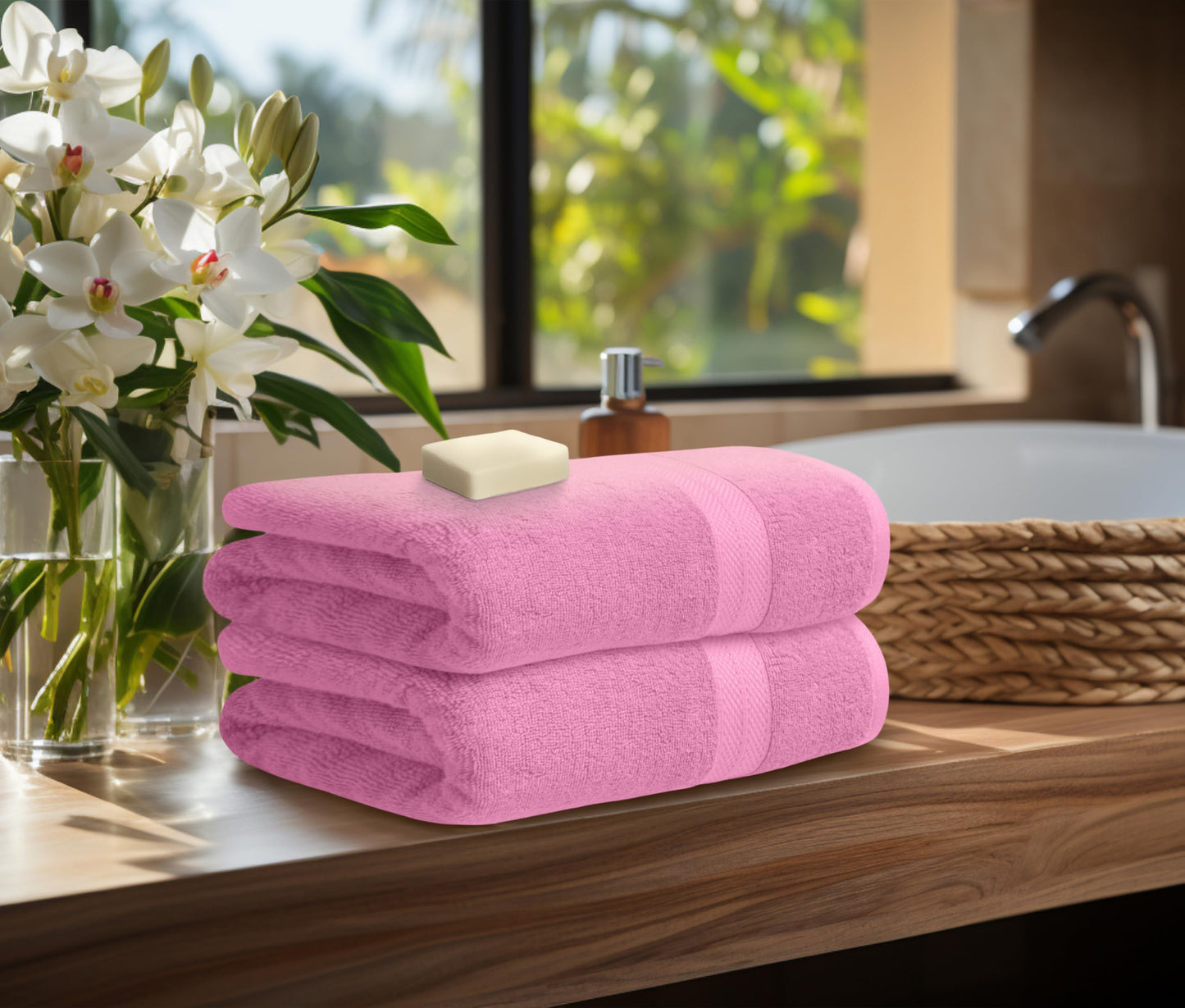 Avalon Towels Luxury 8 Piece Towels Set, 2 Bath Towels, 2 Hand Towels and 4 Washcloths, 600 GSM 100% Ring Spun Cotton Highly Absorbent Bathroom Towel Set, Ideal for Hotel, Spa and Gym (Pink)