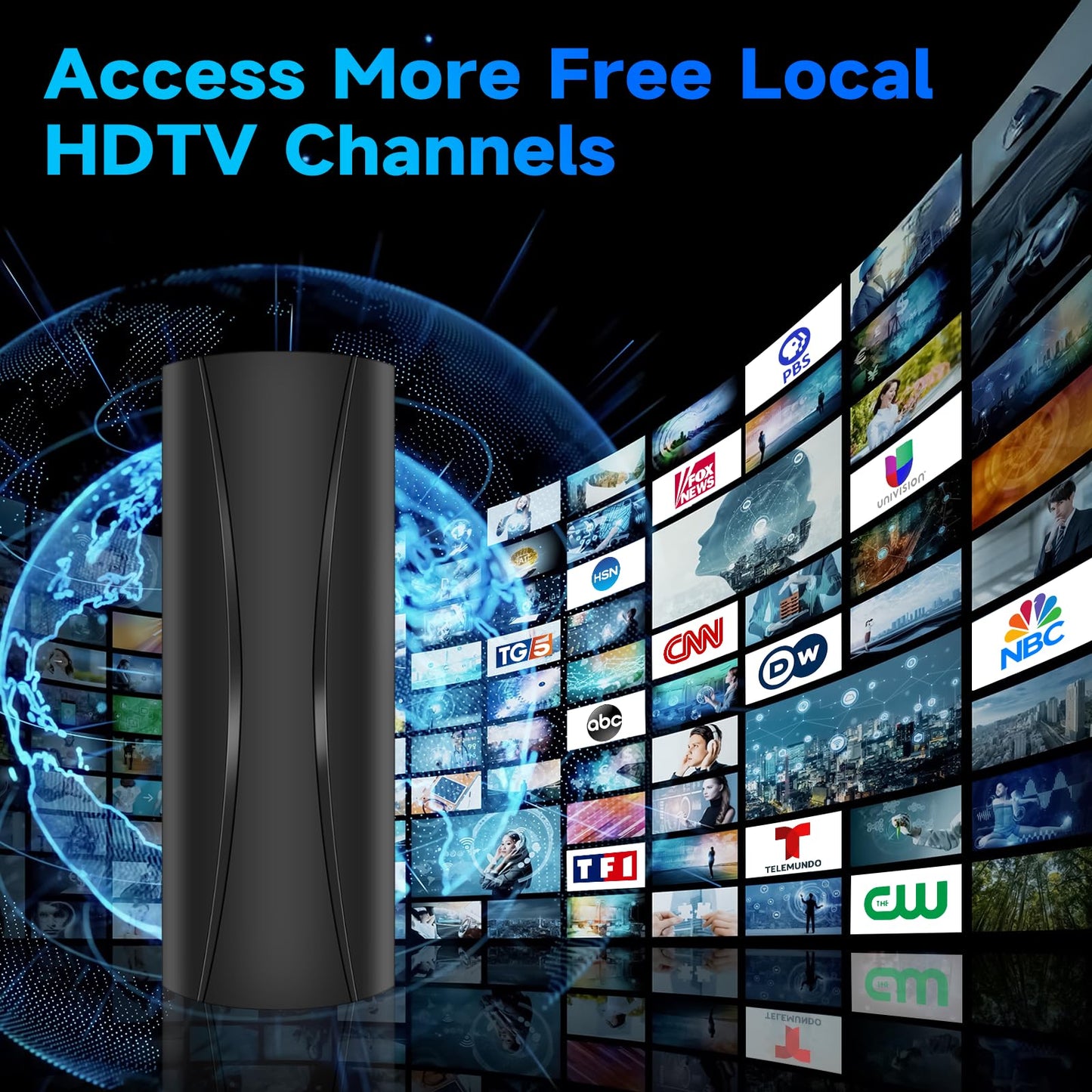 1800+ Miles Range Antenna for Smart TV, Digital TV Antenna Indoor/Outdoor with Amplifier, Long Range 360° Reception Supports 8K, 4K for Smart and Old TVs-36ft Coax Cable
