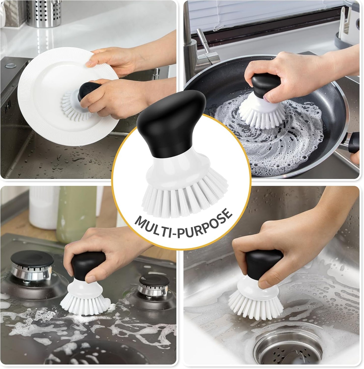 MR.SIGA Geschirr-Scheuerbürste, Palm Brush Dish Scrubber mit ergonomischem Griff, Küchenbürsten für Geschirr, weiß, 2 Stück