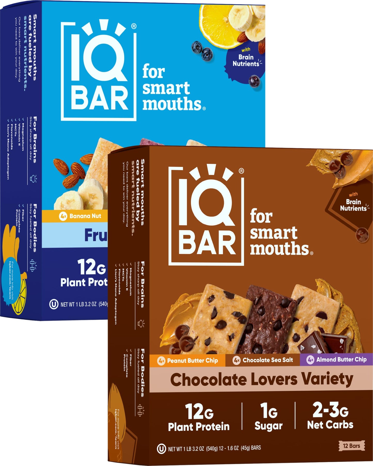 IQBAR Brain and Body Plant Protein Bars - 7 Bar Sampler Pack - Gluten Free, High Fiber, Vegan Snacks - Low Sugar Meal Replacement