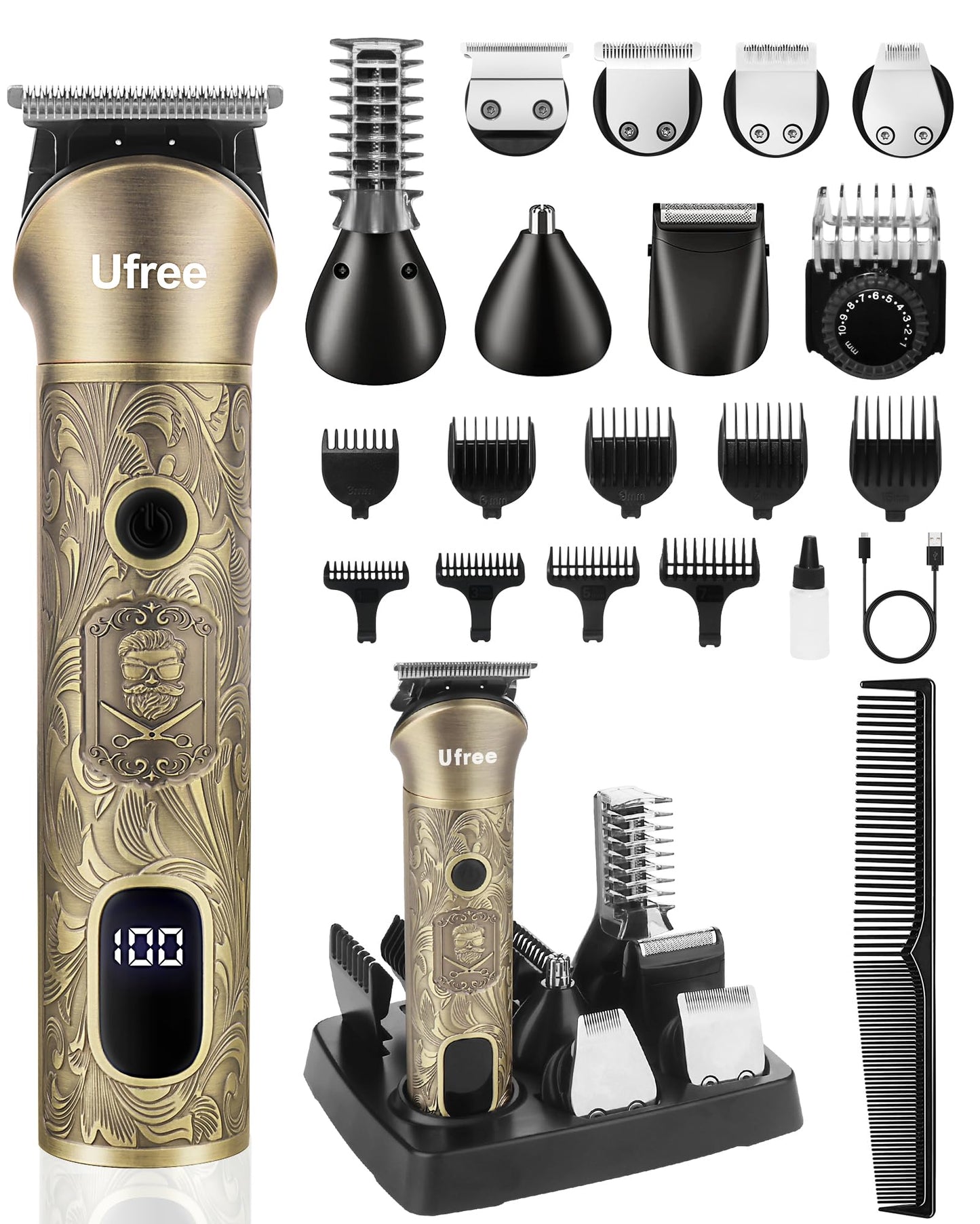Ufree Beard Trimmer for Men, Electric Razor Shavers, Cordless Hair Clippers, Shaving Kit for Mustache, Body, Nose, Ear and Face, 7 in 1 Beard Grooming Kit, Gifts for Men