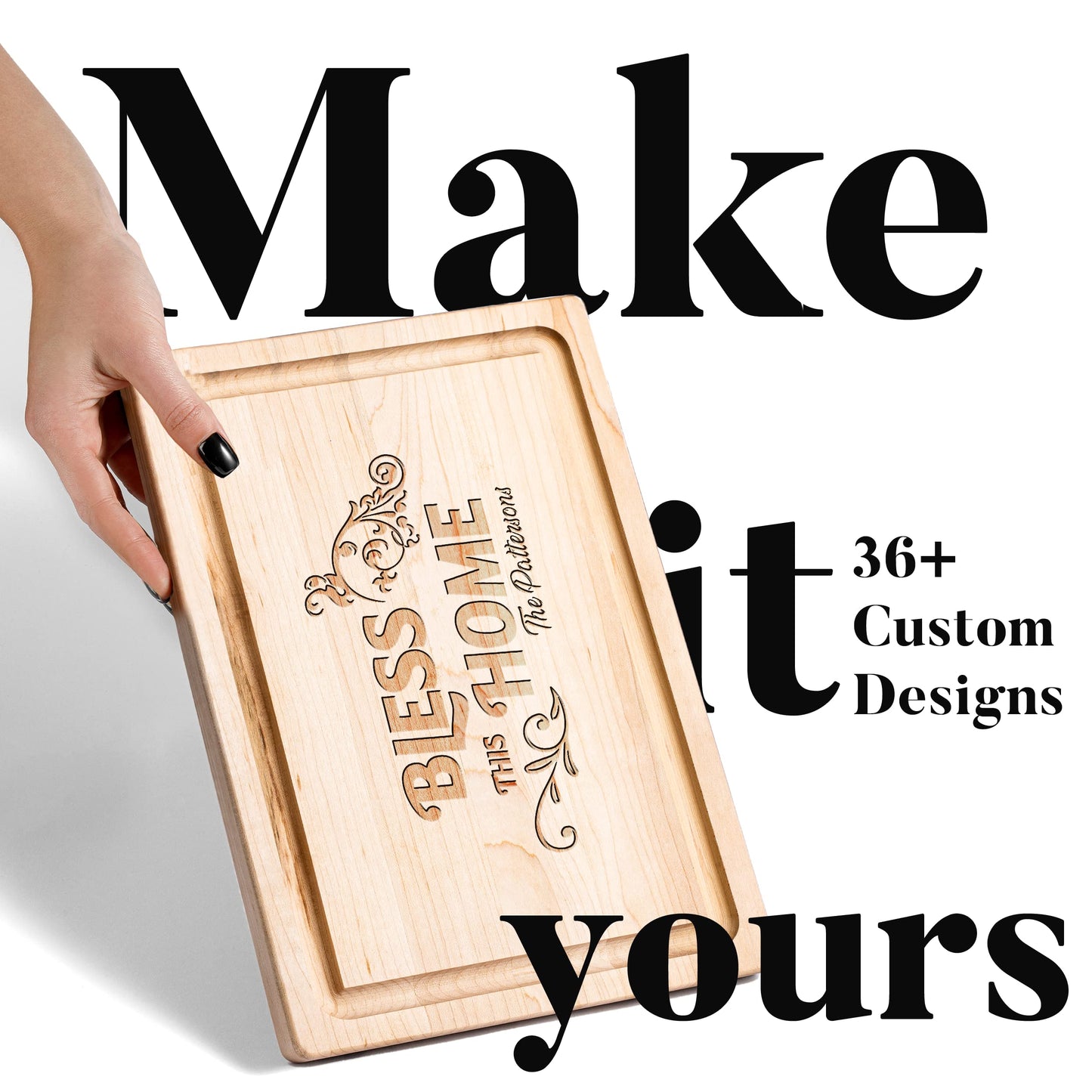 Personalisiertes Walnuss-Schneidebrett mit Untersetzern, Mineralöl und Geschenkverpackung erhältlich – Gestalten Sie Ihr eigenes Schneidebrett, hergestellt in den USA (Design 22, 3. Walnuss 17"x11")