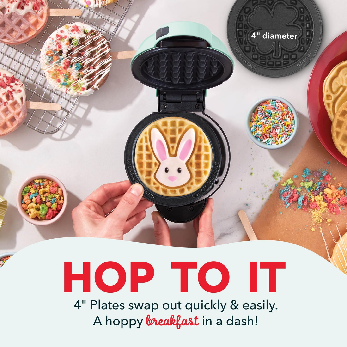 DASH Multimaker Mini System Two 4” Nonstick Removable Waffle Plates (Gingerbread & Snowflake) - 2Pc Plate Pack for Waffle Iron & Griddle, Compatible with Dash MultiMaker Mini System, Nonstick Surface