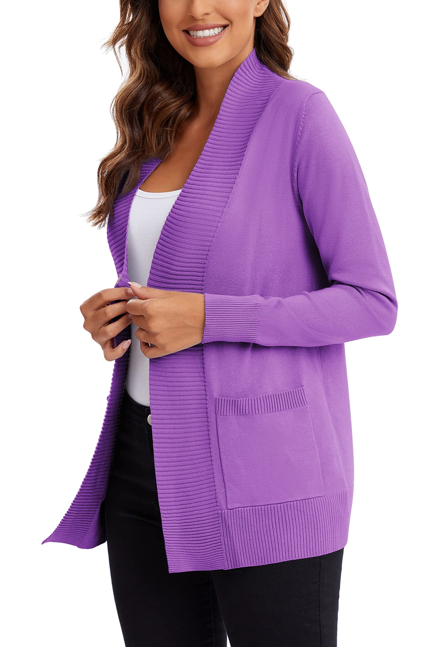 Urban CoCo Leichter Strickjacke für Damen mit offener Vorderseite, lange Ärmel, mit Tasche