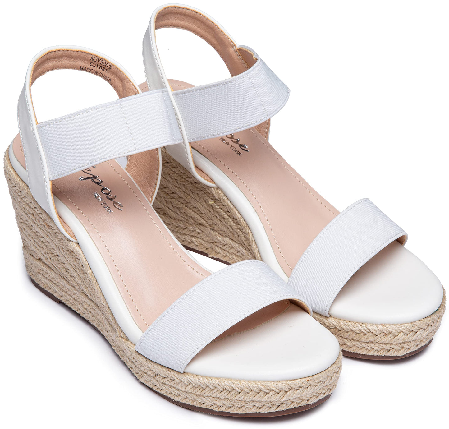 Vepose Damen 881 Keilsandalen Elastischer Fesselriemen Espadrilles Plateau Offene Zehenpartie High Heel Stretch Textil Brautschuhe
