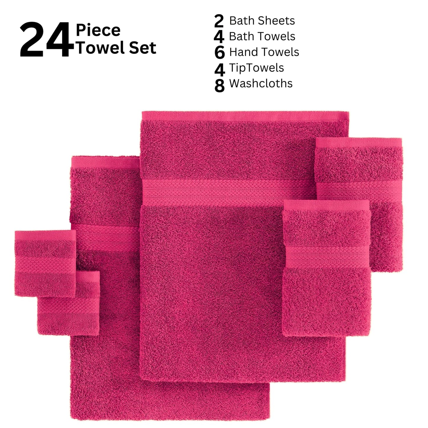 LANE LINEN 24-teiliges Badezimmerhandtuch-Set – 100 % Baumwolle, Badetuch-Sets, 4 Badetücher extragroß, 2 Badelaken, 6 Handtücher fürs Badezimmer, 8 Waschlappen, 4 Fingerkuppen-Handtücher – weiße Handtücher