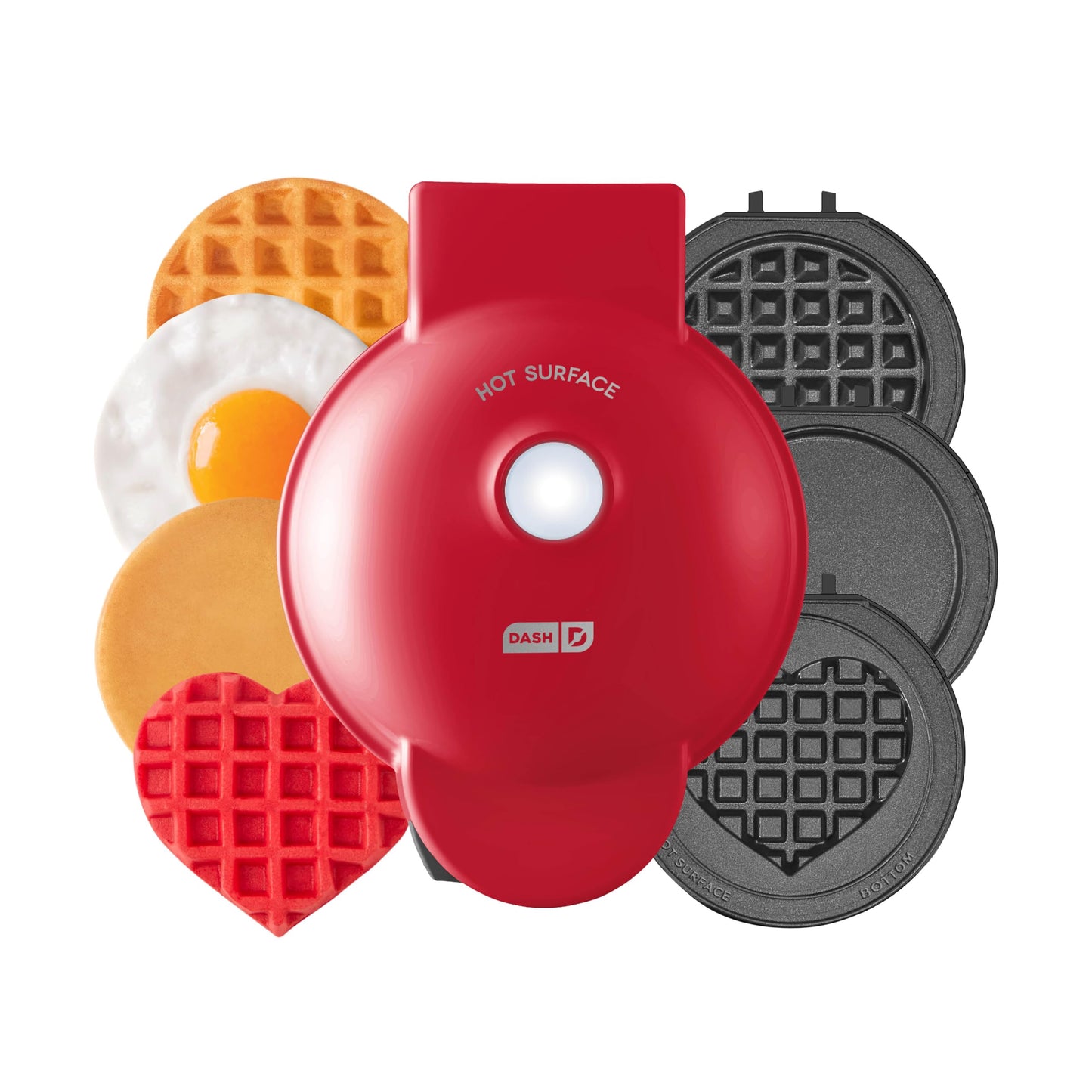 DASH Holiday Multimaker Mini System - Waffle Maker with Six 4” Removable Holiday Plates: Waffle Iron & Griddle, 4-in-1 Mini Waffle Maker for Kids and Families – Nonstick Surface, Santa Waffle (Red)