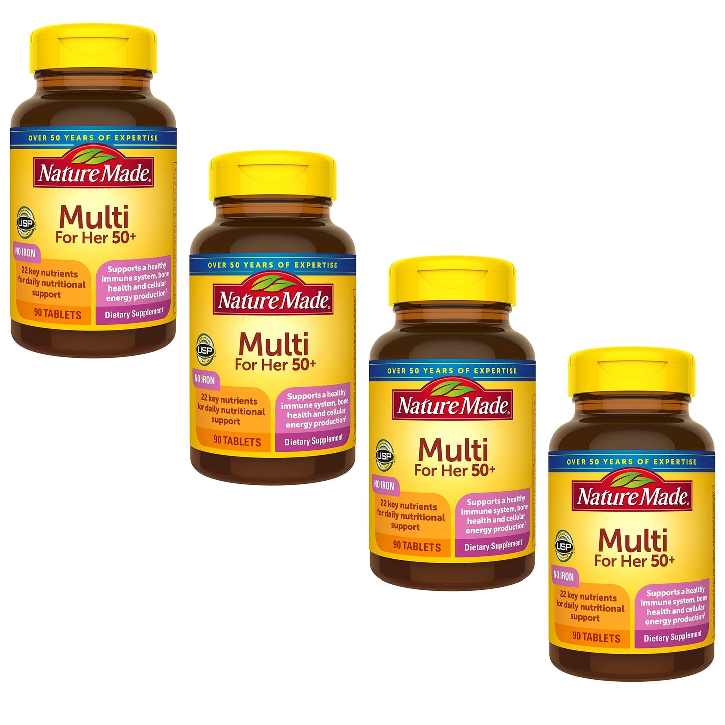Nature Made Multivitamin für Sie ab 50 ohne Eisen, Multivitamin für Frauen zur täglichen Nährstoffunterstützung, Multivitamin für Frauen, 90 Tabletten, 90-Tage-Vorrat