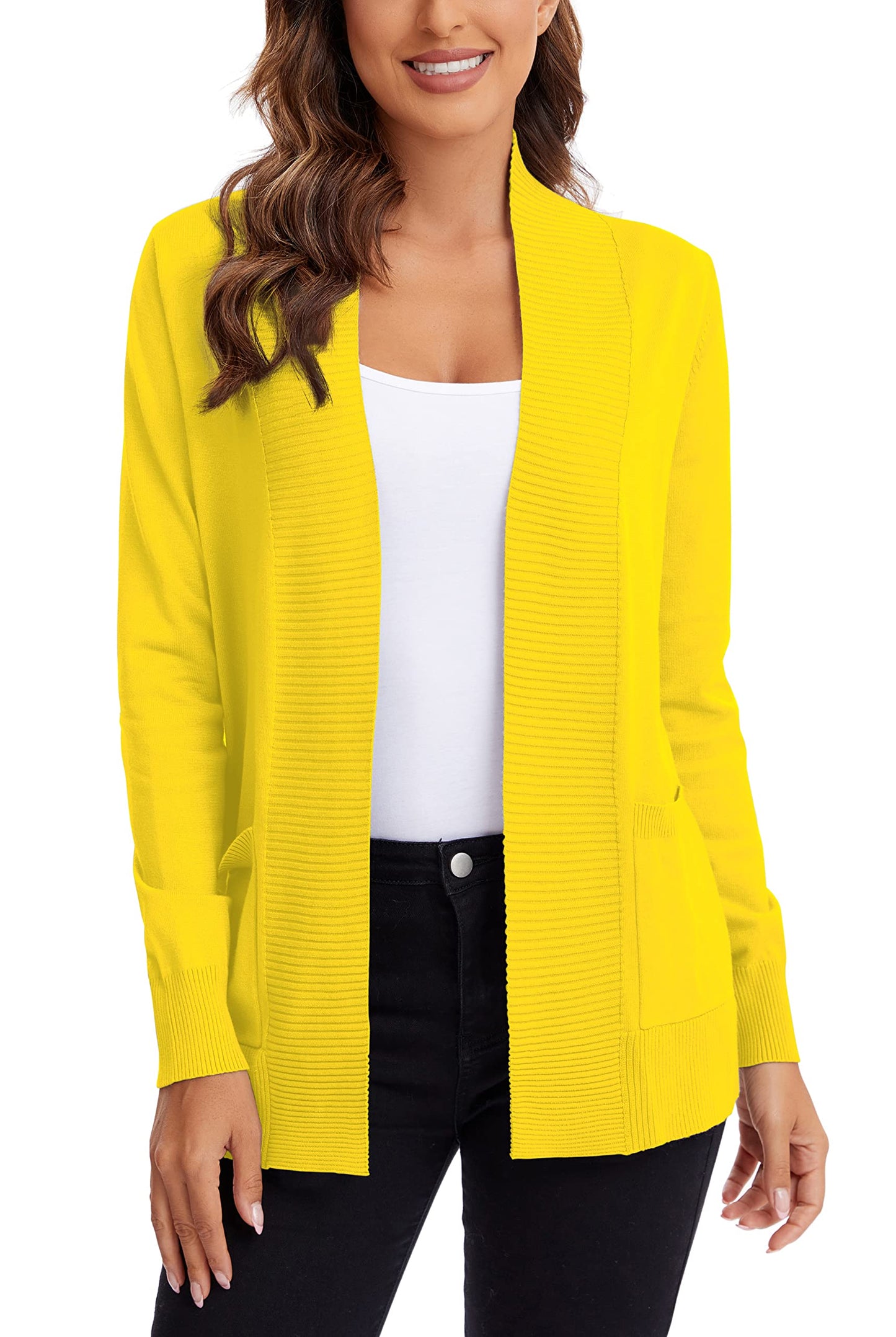 Urban CoCo Leichter Strickjacke für Damen mit offener Vorderseite, lange Ärmel, mit Tasche