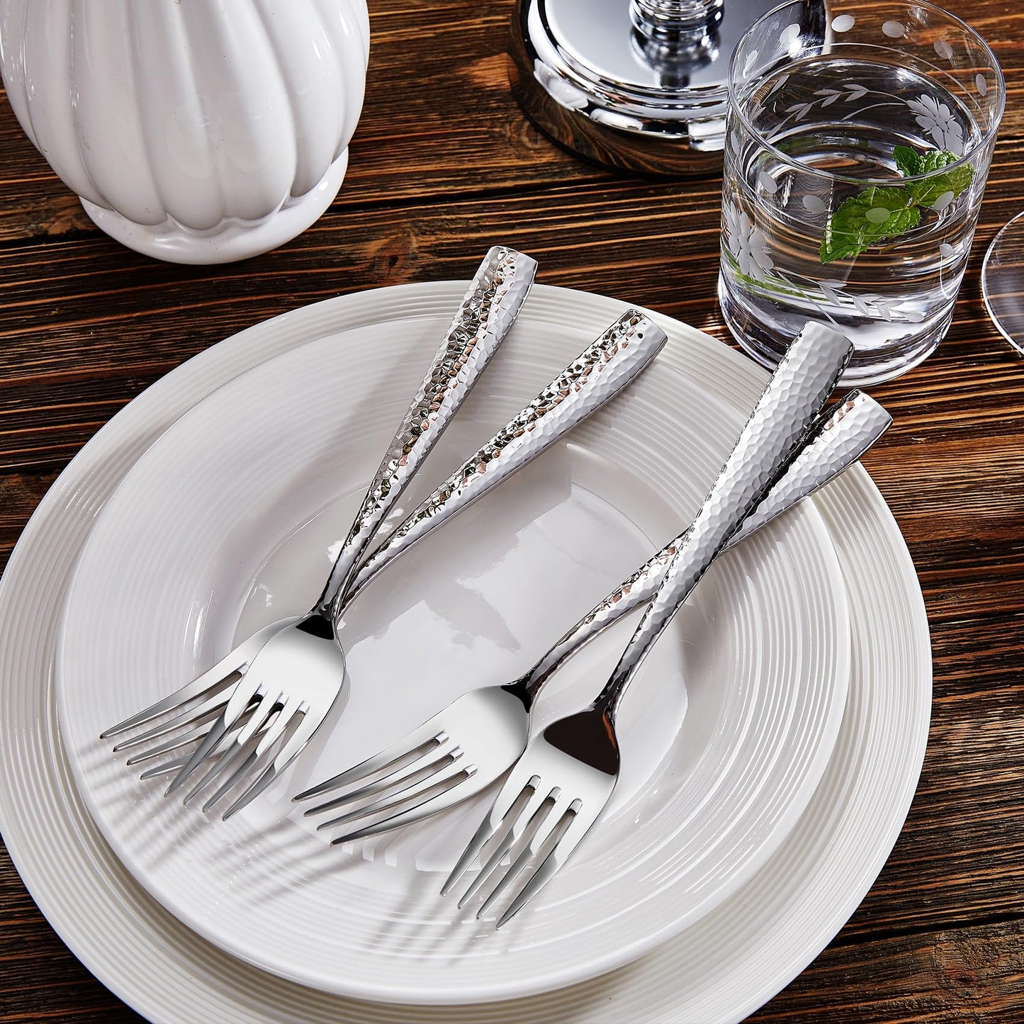 KEAWELL Premium 20/45/65-teiliges Louis-Silberbesteck-Set mit gehämmertem Rand und quadratischem Rand, 18/10 Edelstahl, Service für 4/8/12 Personen, feines Besteck-Set, spülmaschinenfest (45)