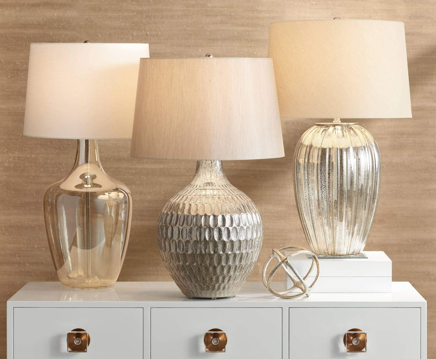 Possini Euro Design Ania 31" hohe Tischlampe im Glas, groß, modern, im Küsten-Stil, Landhausstil, klares Champagnerglas, einzelner cremefarbener Schirm, für Wohnzimmer, Schlafzimmer, Nachttisch, Haus, Büro, Zuhause