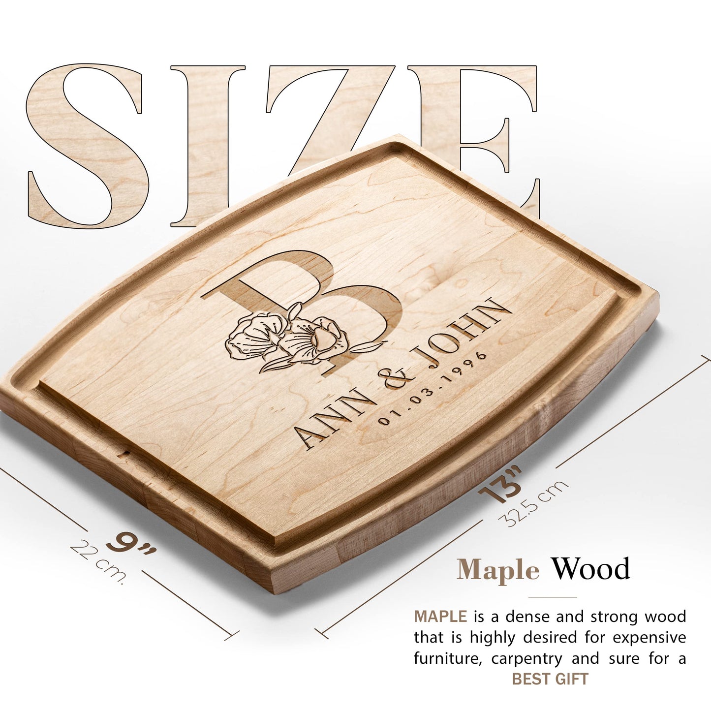 Personalisiertes Walnuss-Schneidebrett mit Untersetzern, Mineralöl und Geschenkverpackung erhältlich – Gestalten Sie Ihr eigenes Schneidebrett, hergestellt in den USA (Design 22, 3. Walnuss 17"x11")