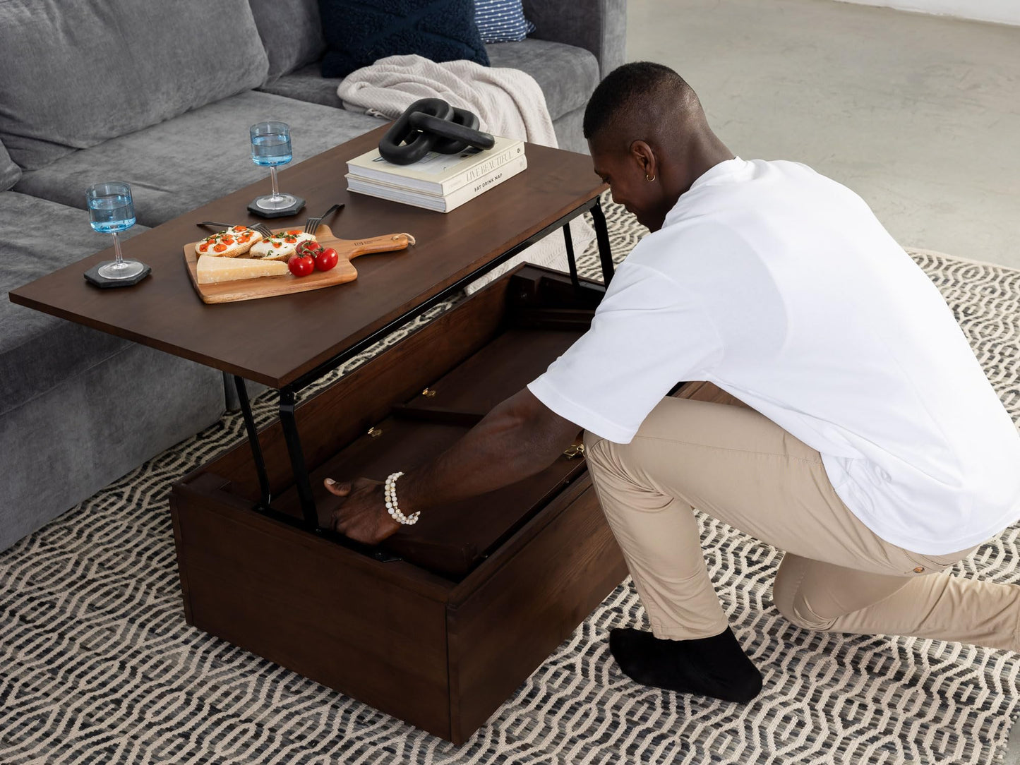 Transformer Table Esstisch-Set für 4 bis 12, ausziehbarer Esstisch aus Holz mit ausziehbarer Bank, Möbel für kleine Räume, Küchentisch-Set (Dunkelgrau, Tisch + Bank)