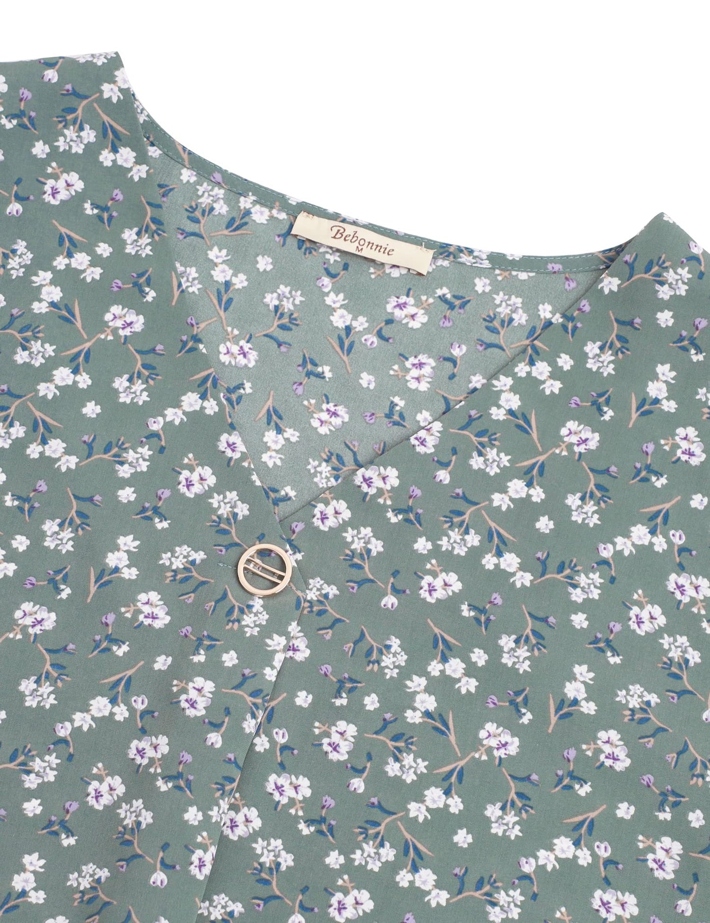 Bebonnie Damen Chiffonbluse mit Laternenmuster, 3/4-Ärmel, lässig, locker, V-Ausschnitt