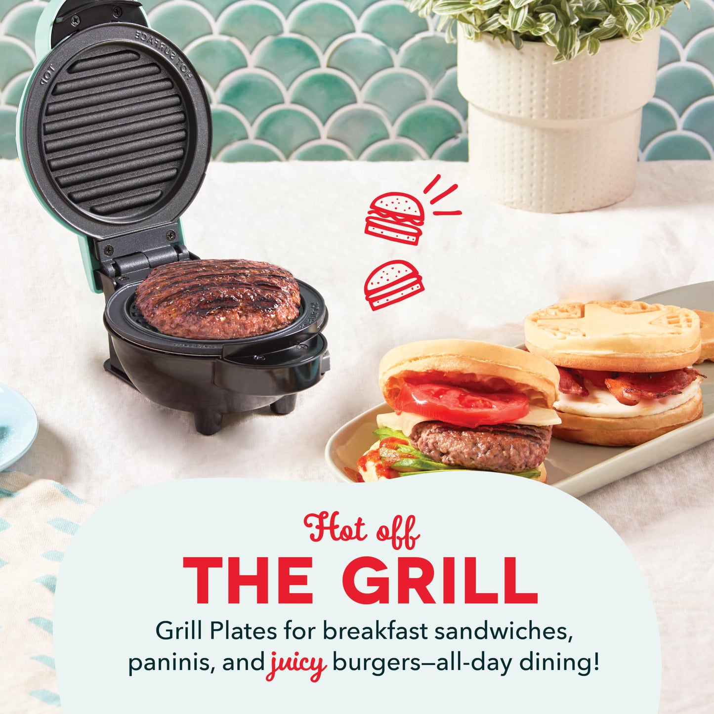 DASH Multimaker Mini System Two 4” Nonstick Removable Waffle Plates (Gingerbread & Snowflake) - 2Pc Plate Pack for Waffle Iron & Griddle, Compatible with Dash MultiMaker Mini System, Nonstick Surface