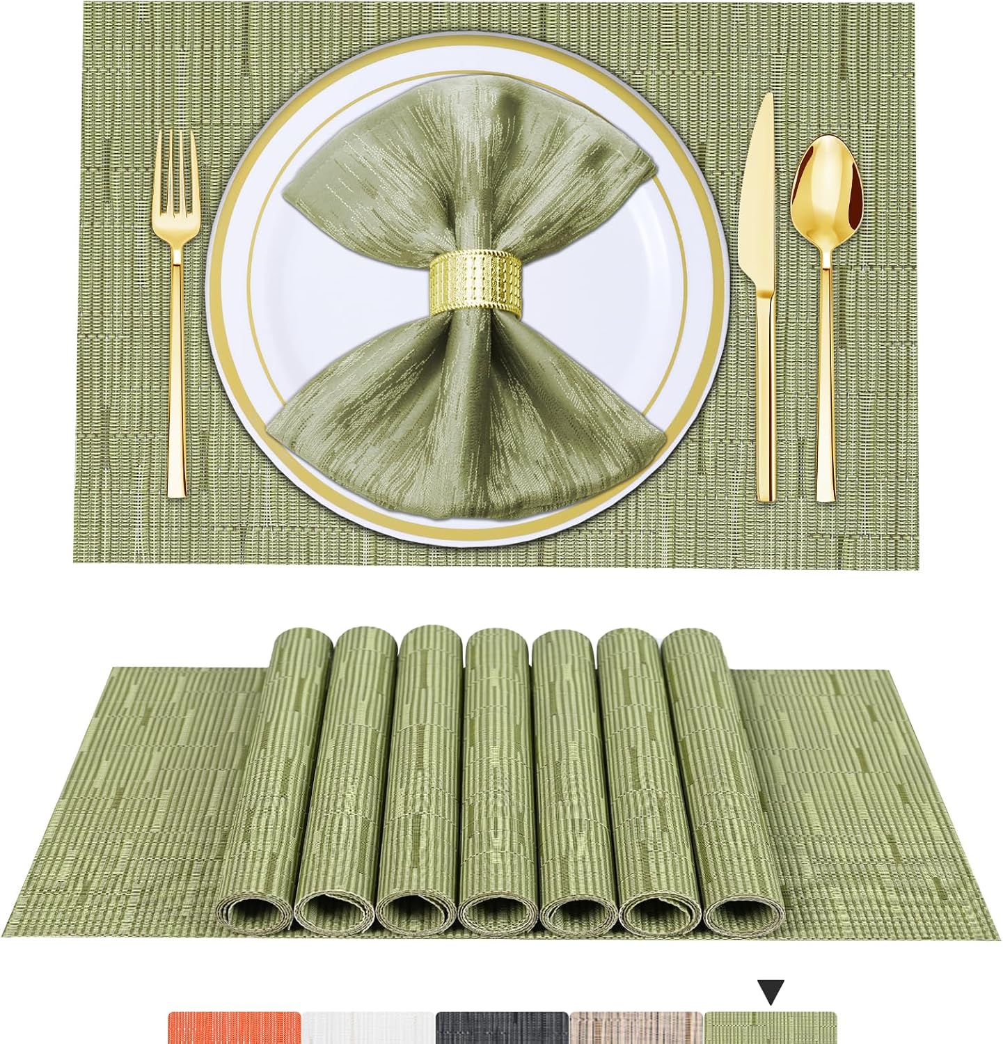 Tischsets 6er-Set, gewebtes Vinyl-Tischset für Esstisch, waschbar, abwischbar, Küchentischsets, strapazierfähige Tischsets für drinnen und draußen, 01 Beige, 6 Stück