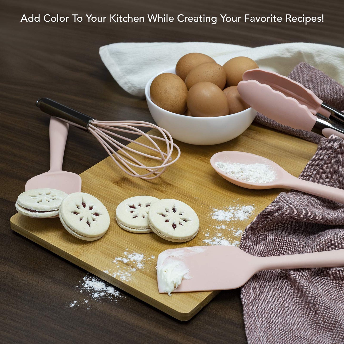 Country Kitchen Silicone Cooking Utensils - Easy to Clean Kitchen Tools, Spatula Set for Nonstick Cookware, Mini, White