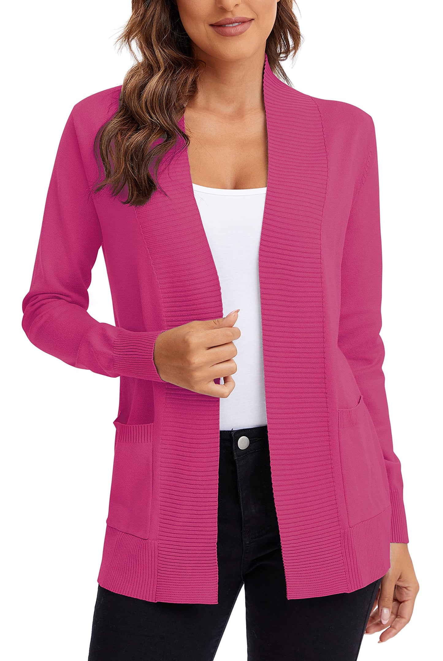 Urban CoCo Leichter Strickjacke für Damen mit offener Vorderseite, lange Ärmel, mit Tasche