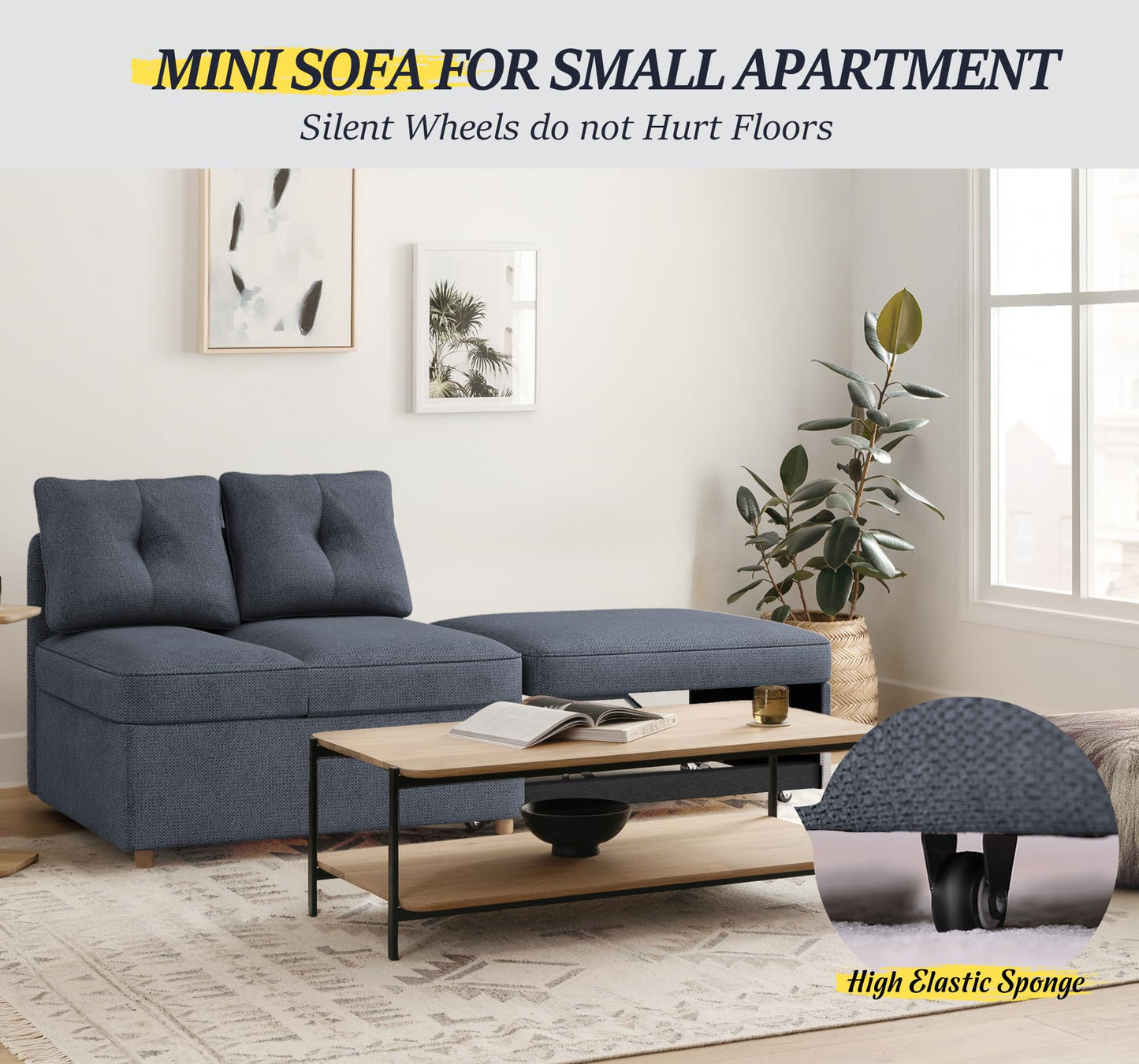 Schlafsofa, 4-in-1-Couch, umwandelbares Sofa, Zweisitzer-Couch aus Leinenstoff mit 2 Dekokissen, Einzel-Relaxsessel für kleine Räume mit 5-fach verstellbarer Rückenlehne