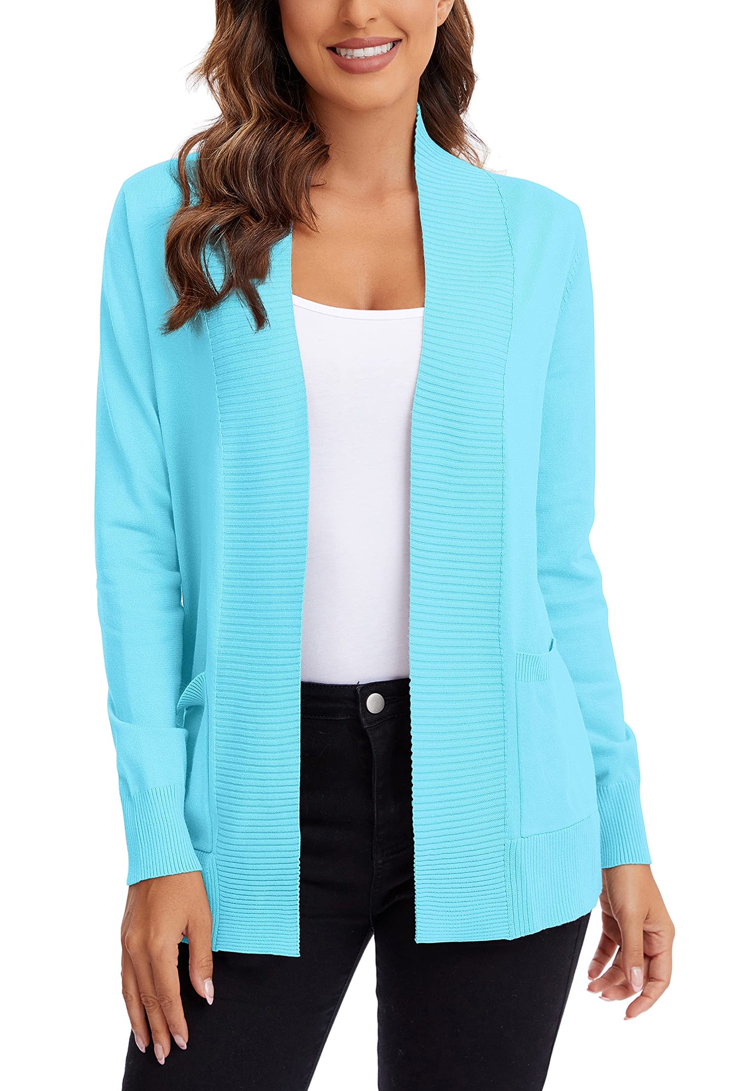 Urban CoCo Leichter Strickjacke für Damen mit offener Vorderseite, lange Ärmel, mit Tasche