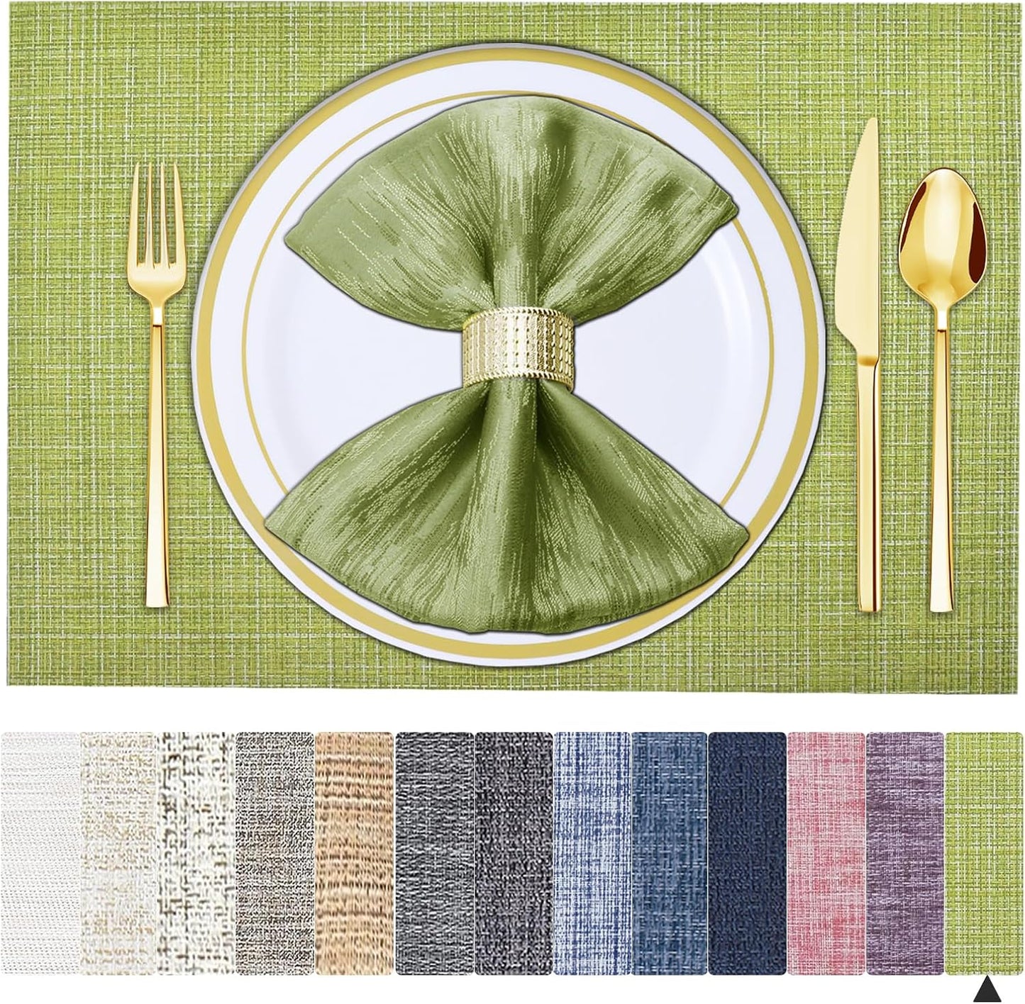 Tischsets 6er-Set, gewebtes Vinyl-Tischset für Esstisch, waschbar, abwischbar, Küchentischsets, strapazierfähige Tischsets für drinnen und draußen, 01 Beige, 6 Stück