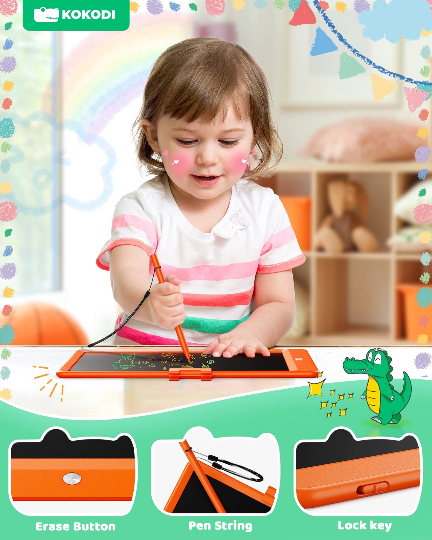 KOKODI LCD Writing Tablet, Valentines Day Gifts for Kids,10 Inch Colorful Toddler Doodle Board Drawing Tablet, Erasable Reusable Electronic Drawing Pads, Educational and Learning Toys for Kids