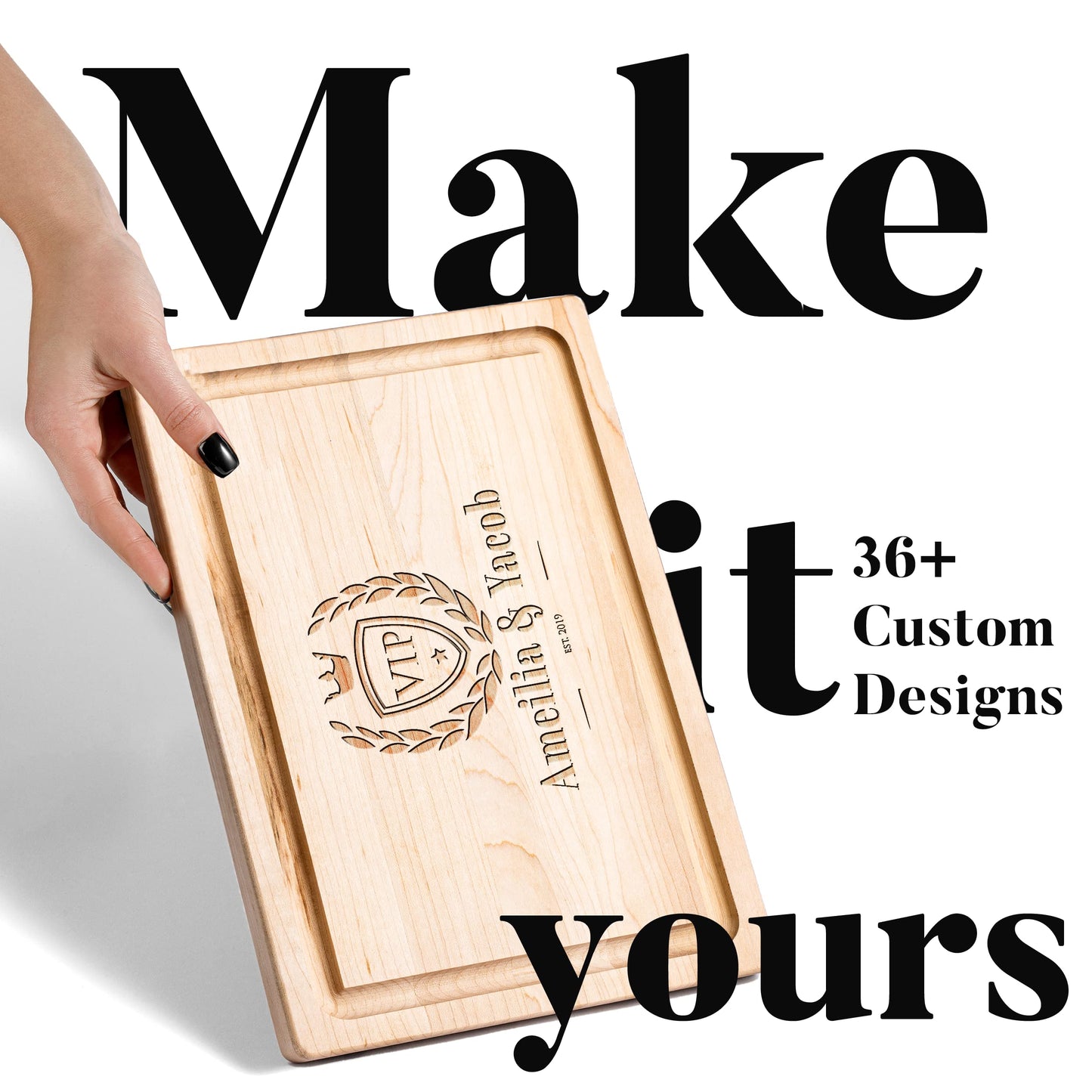 Personalisiertes Walnuss-Schneidebrett mit Untersetzern, Mineralöl und Geschenkverpackung erhältlich – Gestalten Sie Ihr eigenes Schneidebrett, hergestellt in den USA (Design 22, 3. Walnuss 17"x11")