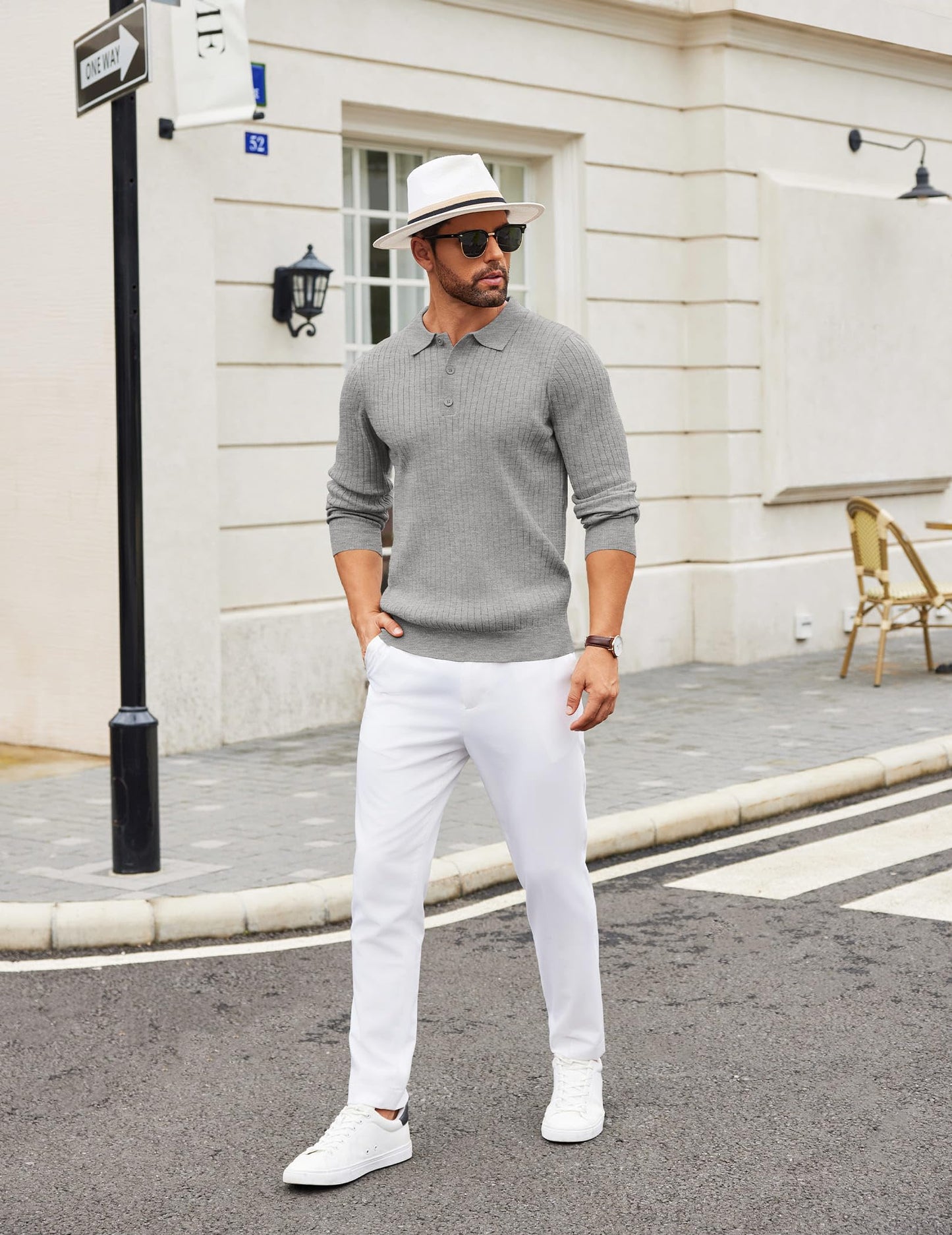 COOFANDY Mens Knit Polo Shirts Casual Long Sleeve Classic Polo Shirts Button Down Golf Shirts