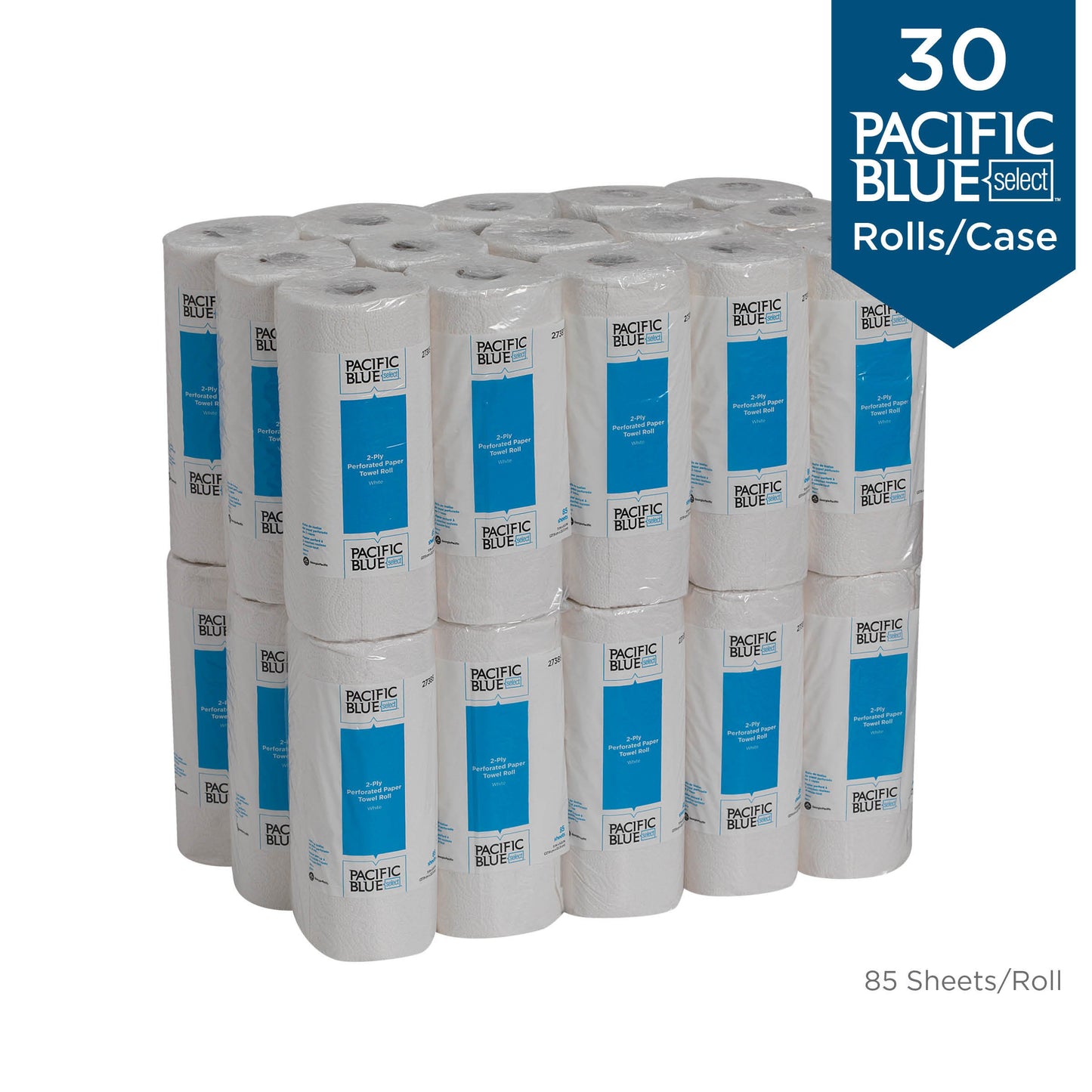 Georgia-Pacific Blue Select 2-lagige perforierte Papierhandtuchrollen, 27385, 85 Blatt pro Rolle, 30 Rollen pro Karton