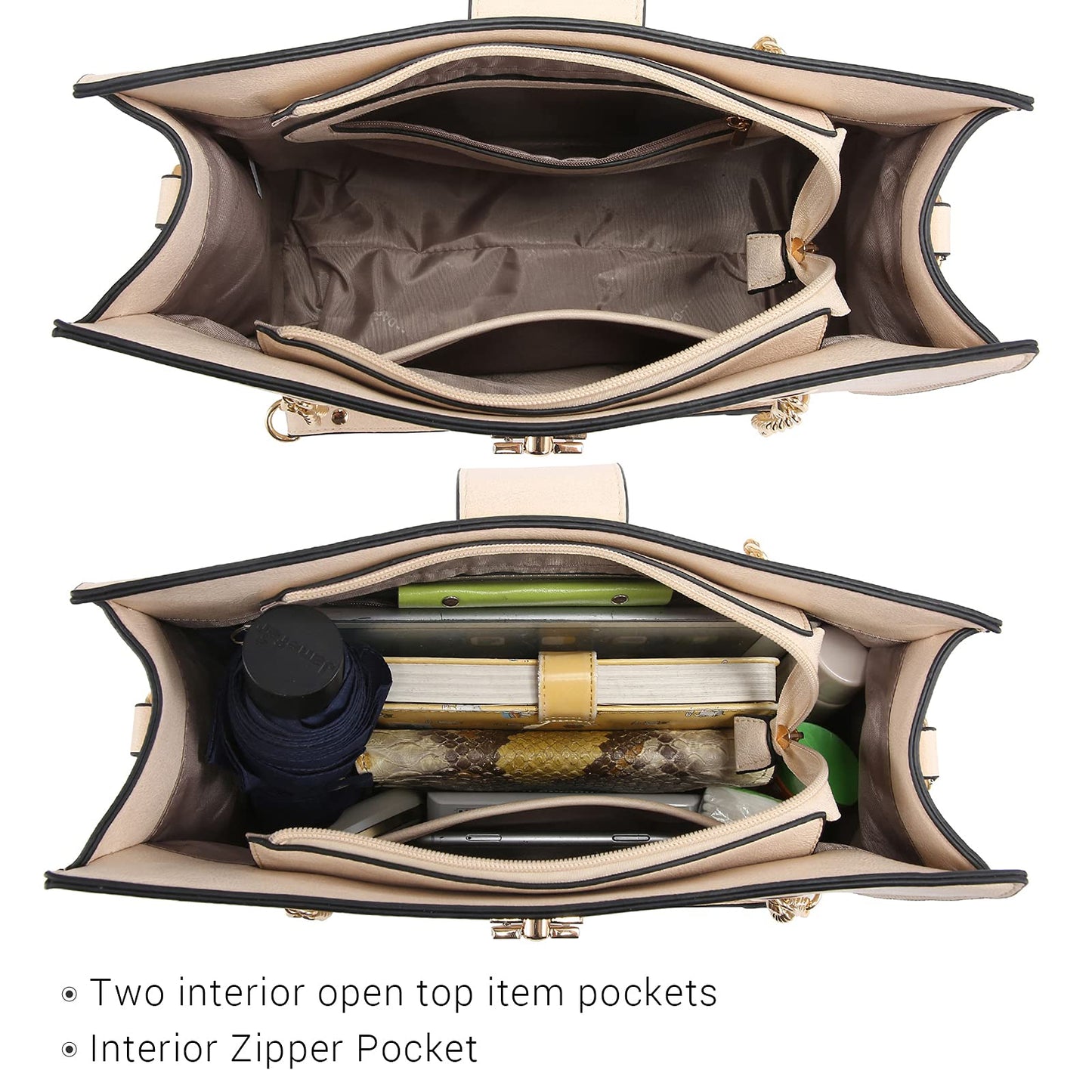 Dasein Lederhandtasche, Tragetasche, Hobo-Tasche für Damen, Schultertasche, Henkeltasche oben, Umhängetasche mit passender Clutch