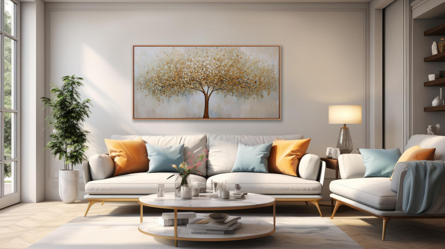Gerahmte Wandkunst, abstrakte Wanddekoration mit Blattgold, Leinwanddrucke, Gemälde, abstrakte Kunstwerke für Wohnzimmer, Büro, Schlafzimmer, Heimdekoration, 61 x 121 cm
