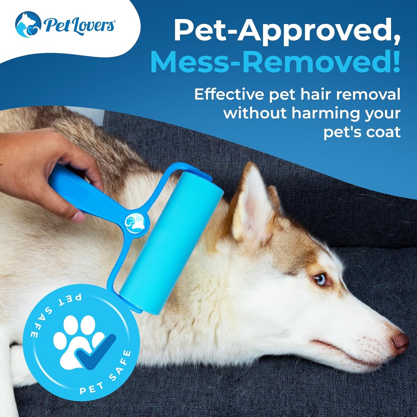 PetLovers 6.3" Mega EzRoll Reusable Lint Roller - Sticky for Life Multi-Purpose Pet Hair, Dust, & Lint Remover for Clothing, Upholstery, & Cars - Sustainable, Washable & Efficient